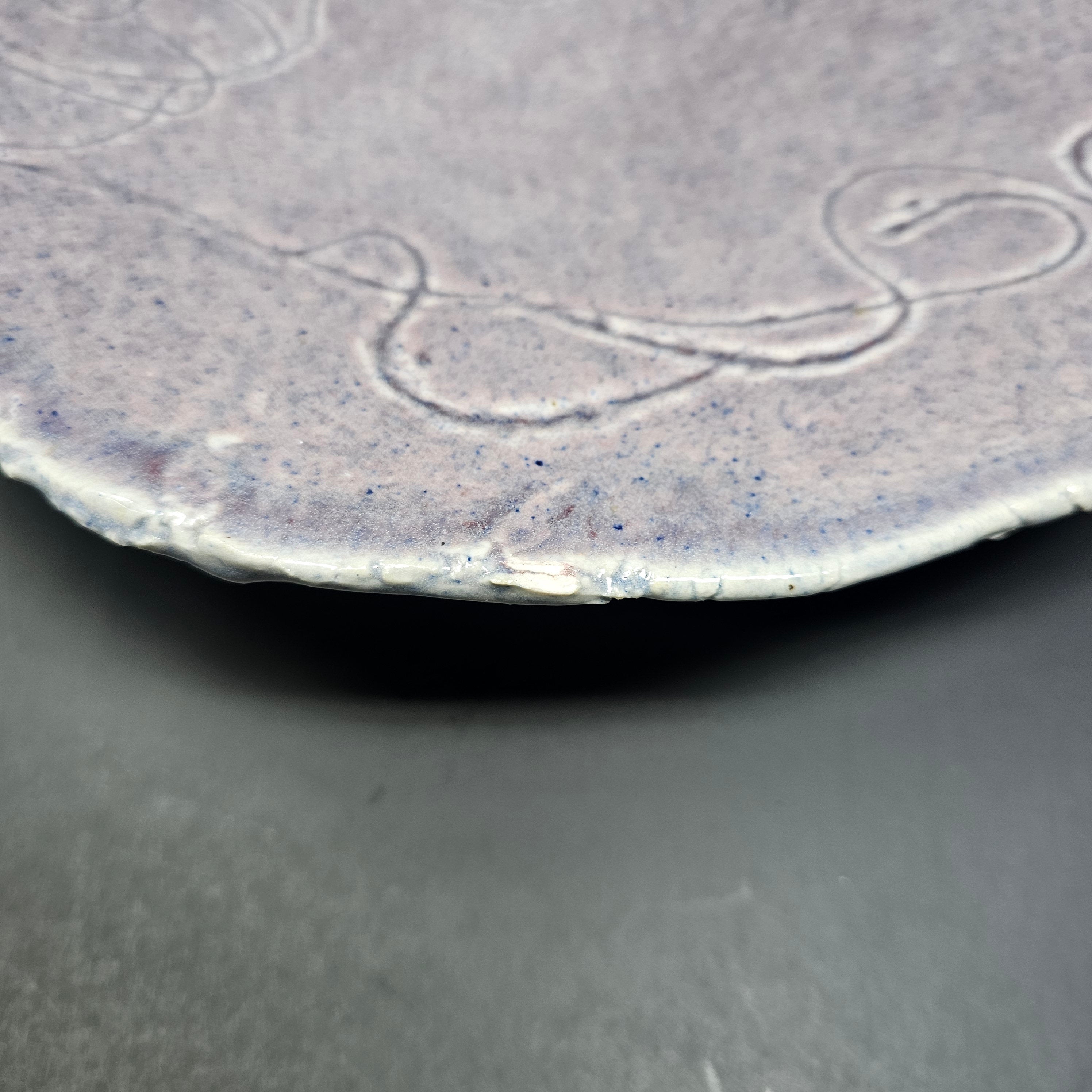 Vintage Studio Art Pottery Japanese Style Gray Plate Floral Design 12.5" x 13.5" x 2.75" H