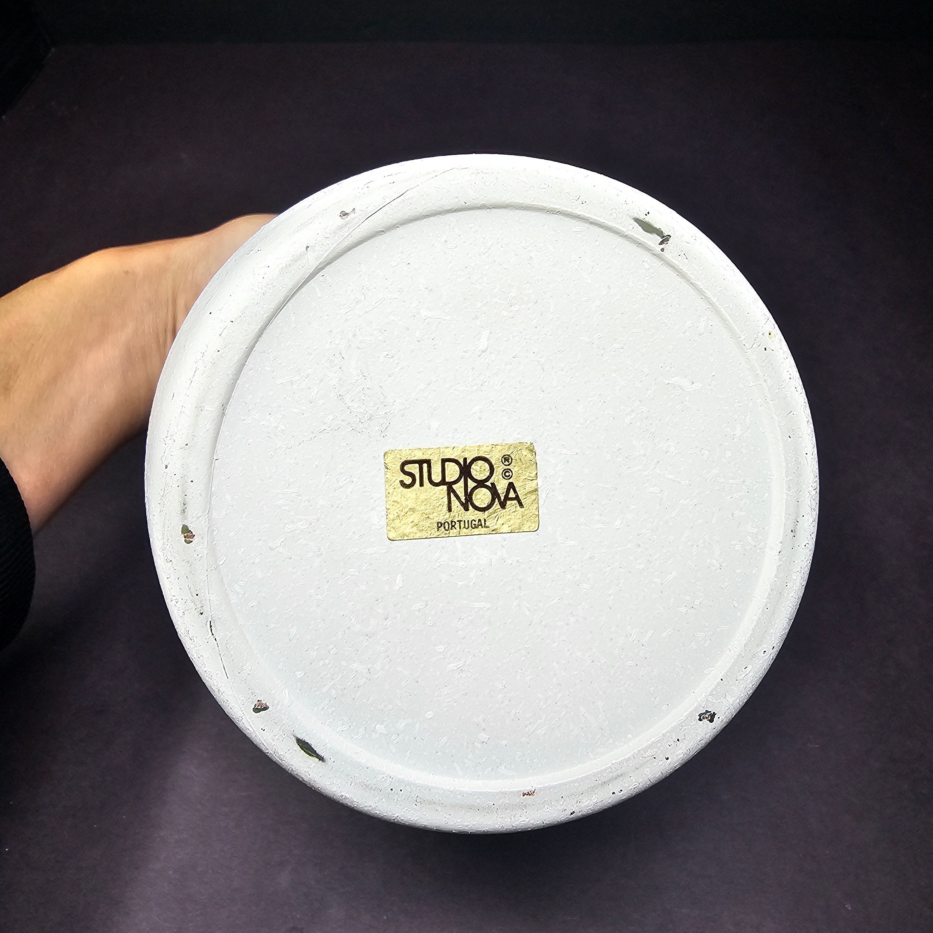 Studio Nova Portugal White Speckled Glass Vase 9"H 1980s