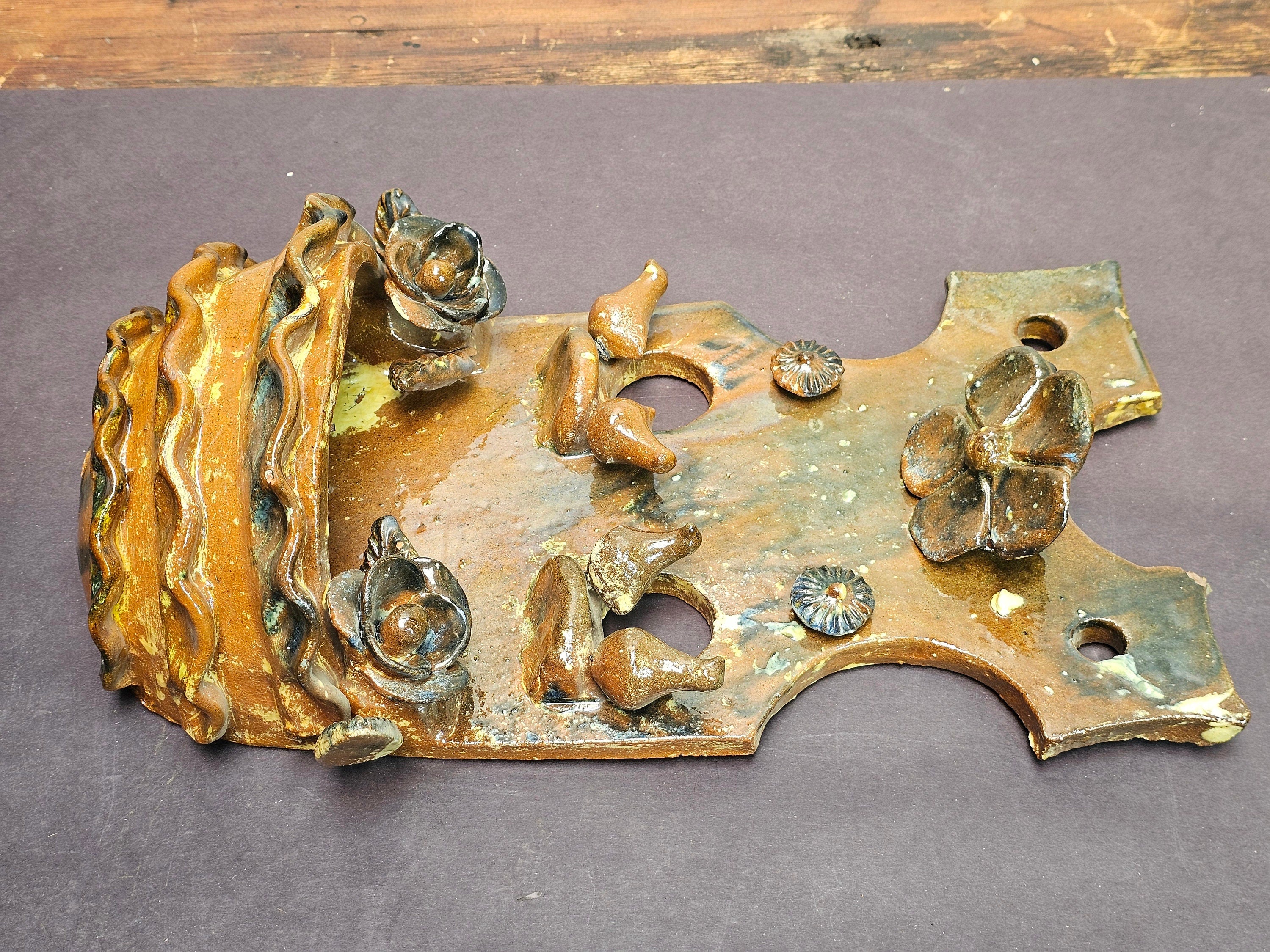 Vintage Mexican Tree of Life Pottery Metepec Wall Planter 16"H x 10"W x 5"D