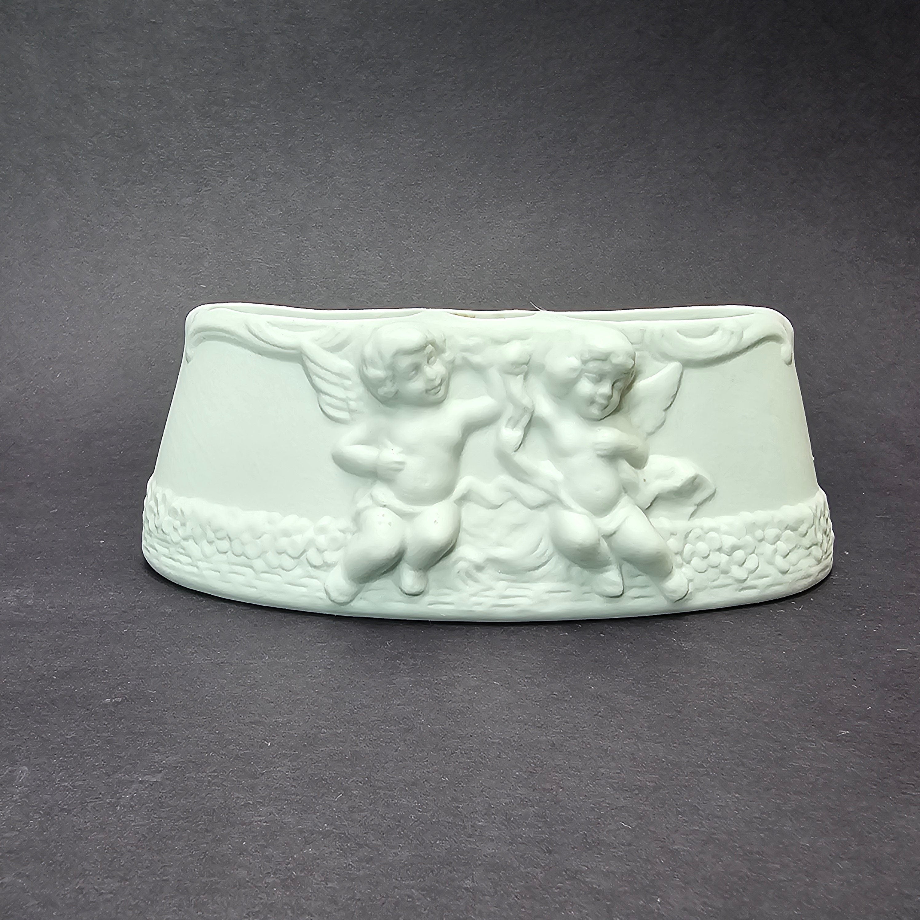 Vintage Dresden White Porcelain Cherub Flower Frog Candle Holder Centerpiece