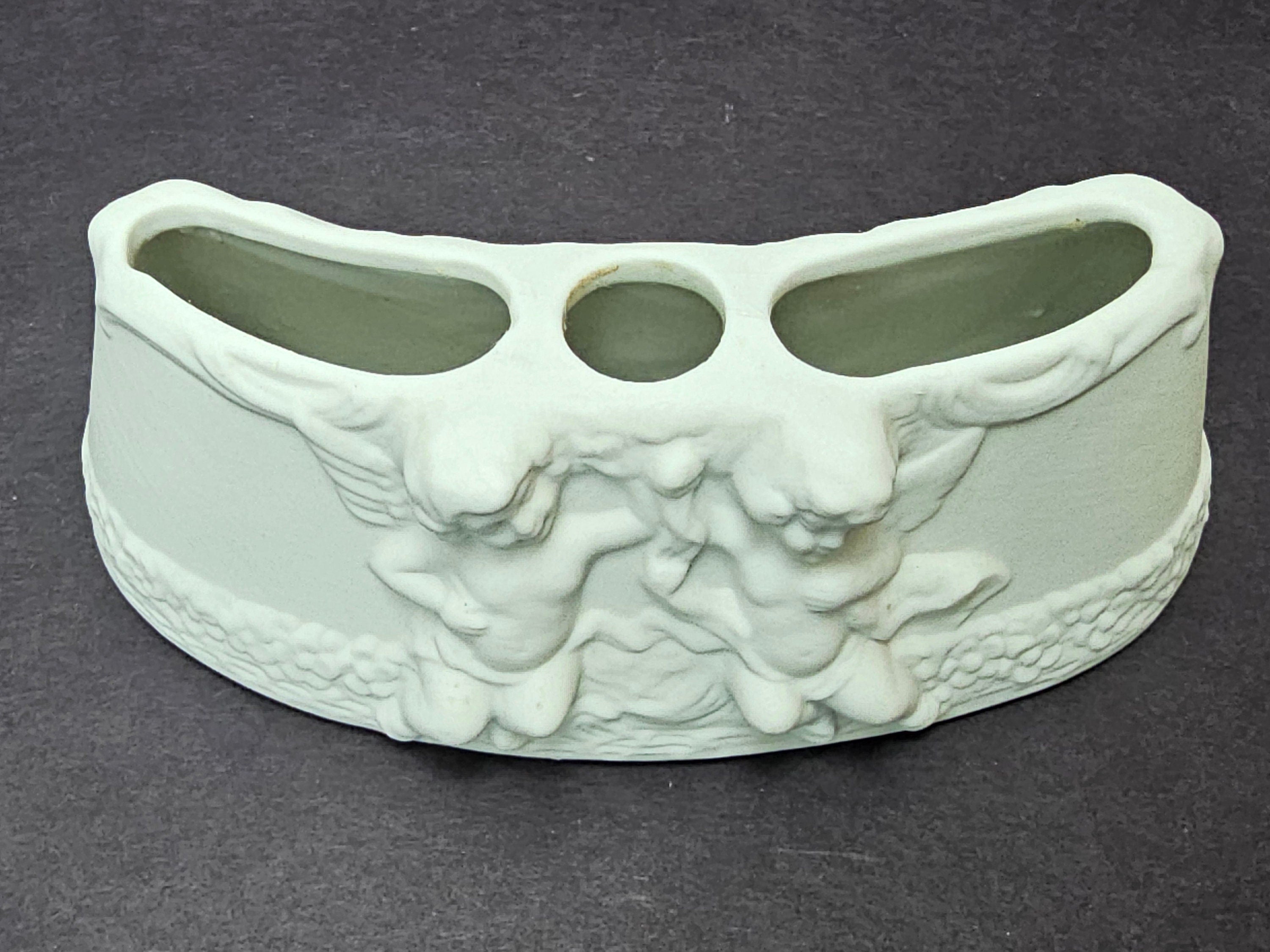 Vintage Dresden White Porcelain Cherub Flower Frog Candle Holder Centerpiece