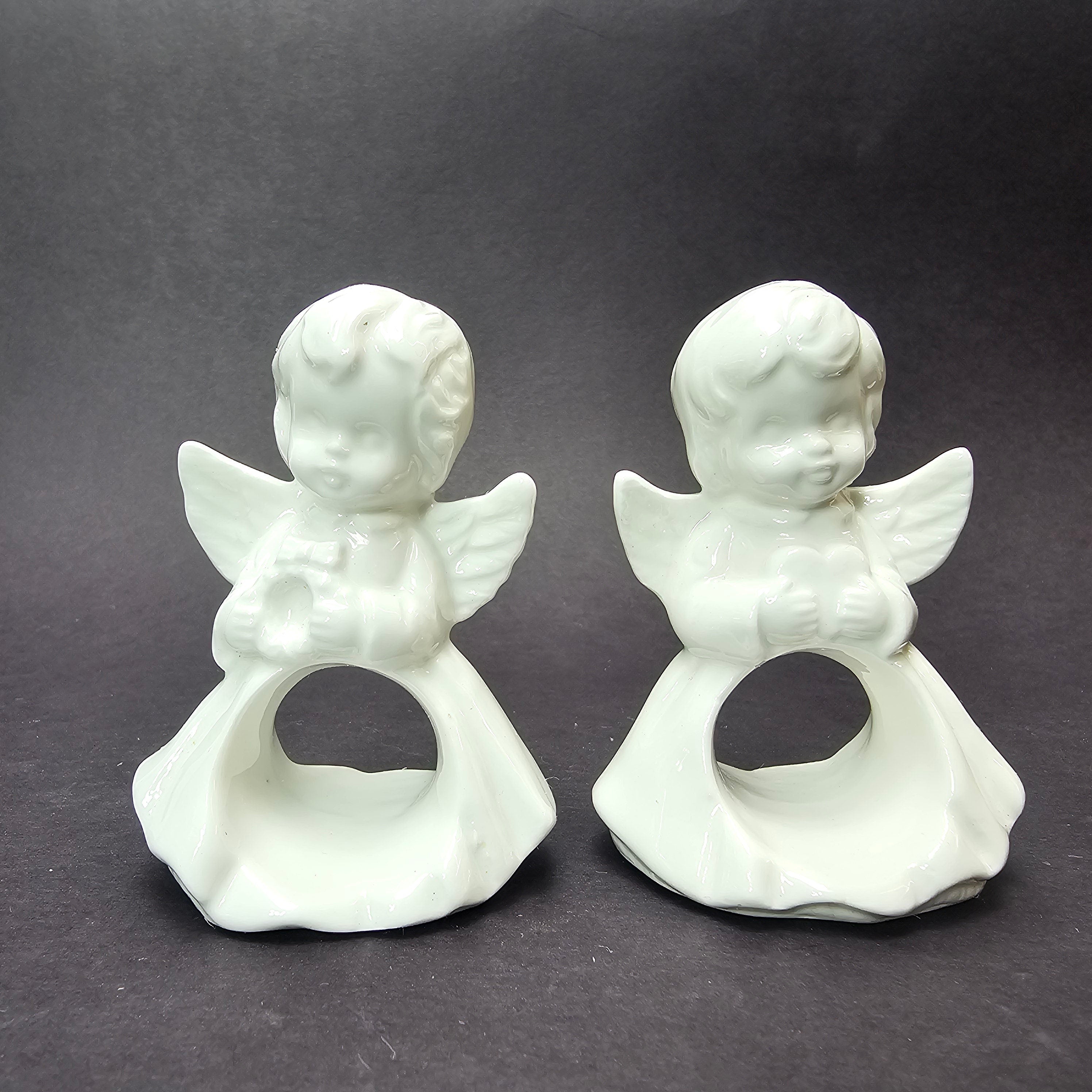 Set of 2 Ceramic Angel Napkin Holders Vintage 3.25" H