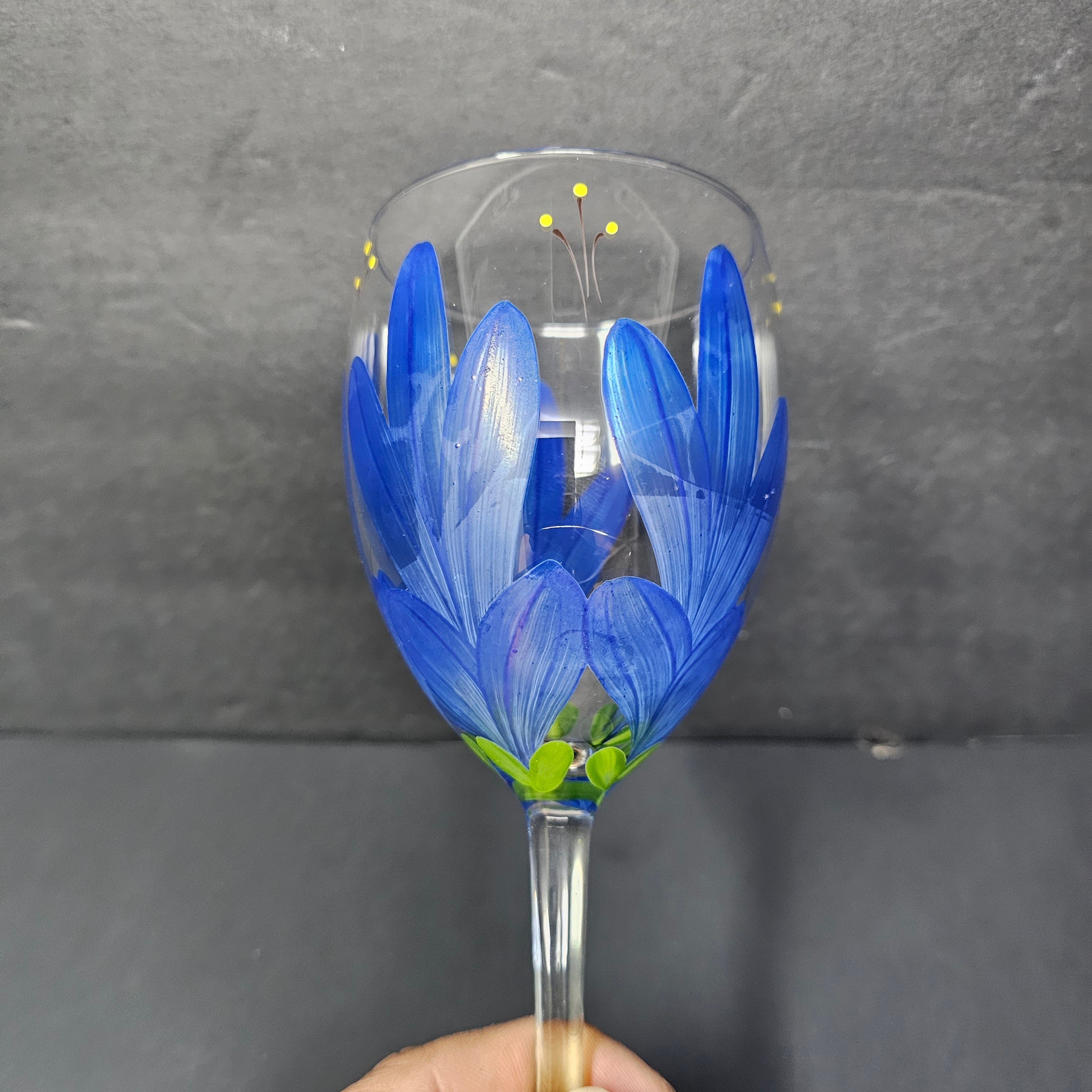 Hand Painted Wine Glass 8" H