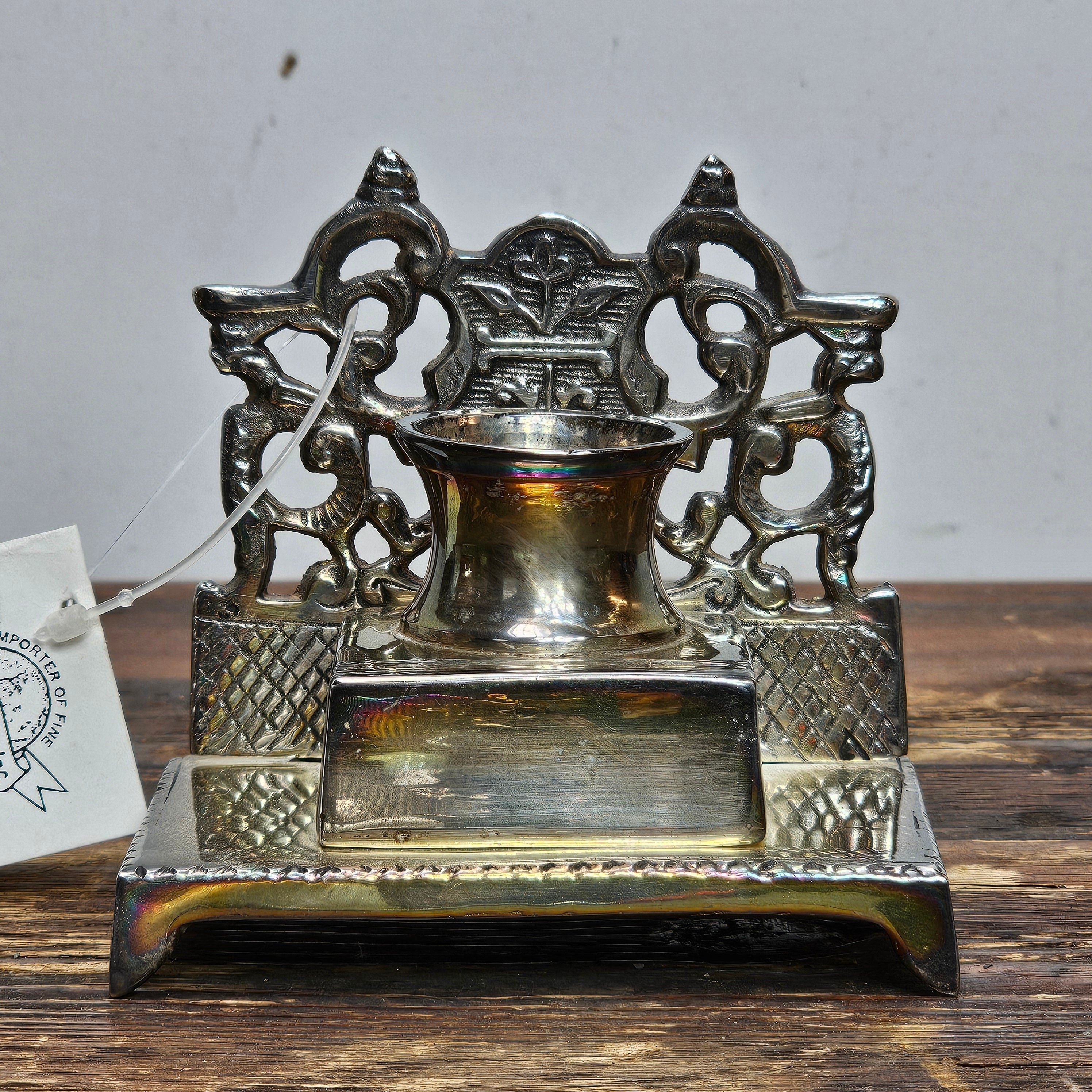 French Art Nouveau Style Metal Inkwell J.I.J Design Sun Valley, CA