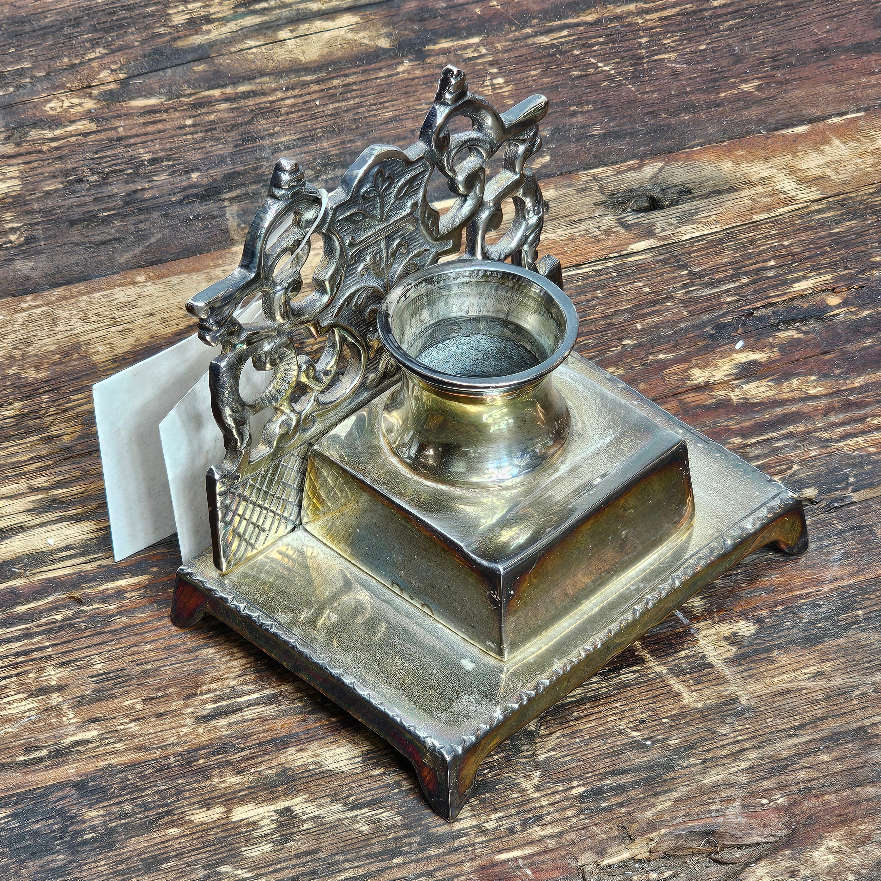 French Art Nouveau Style Metal Inkwell J.I.J Design Sun Valley, CA
