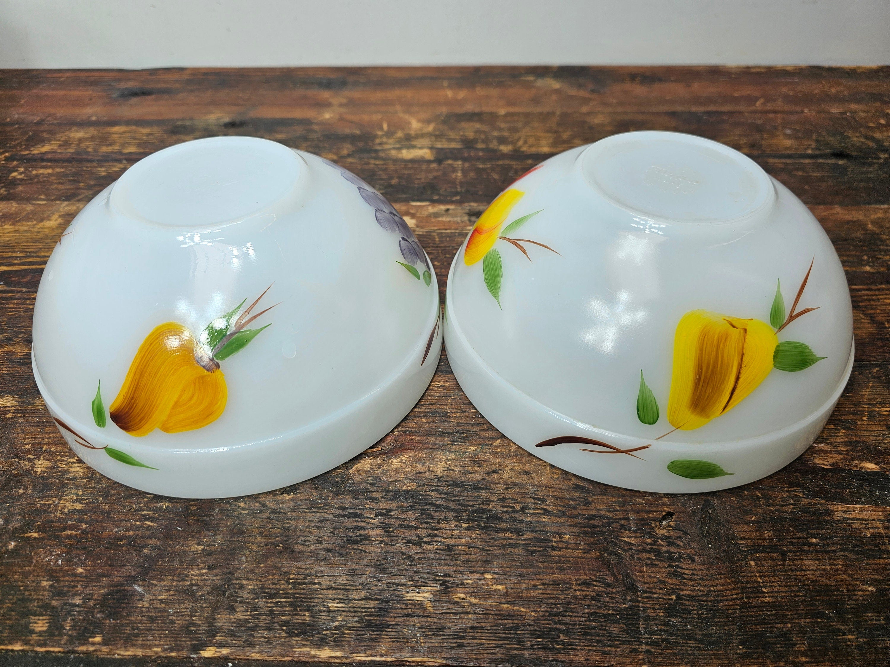 Set of 4 Fire King Gay Fad Fruit Pattern Mixing Bowls 2 Large & 2 Medium Bowls