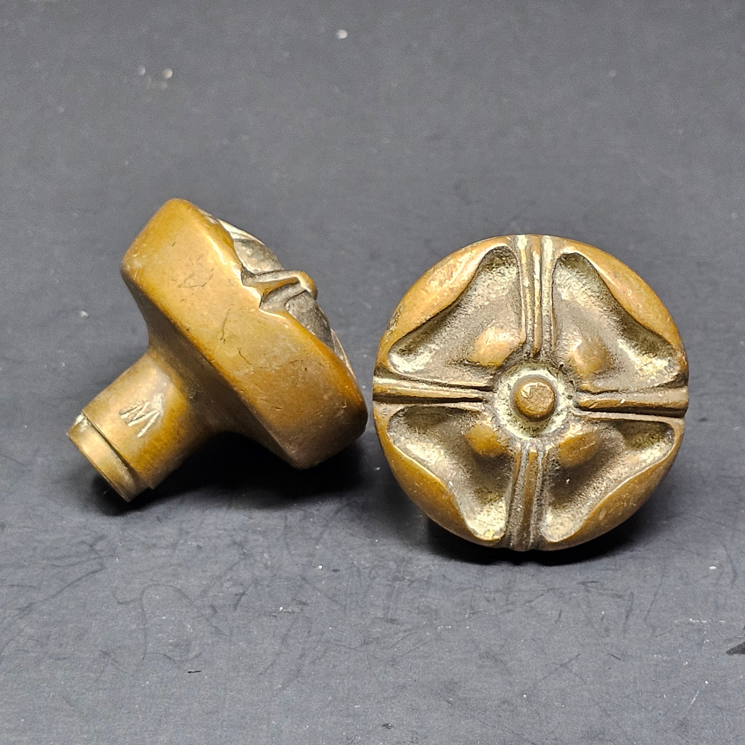 Set of 2 Vintage Ornate Door Knob Solid Brass