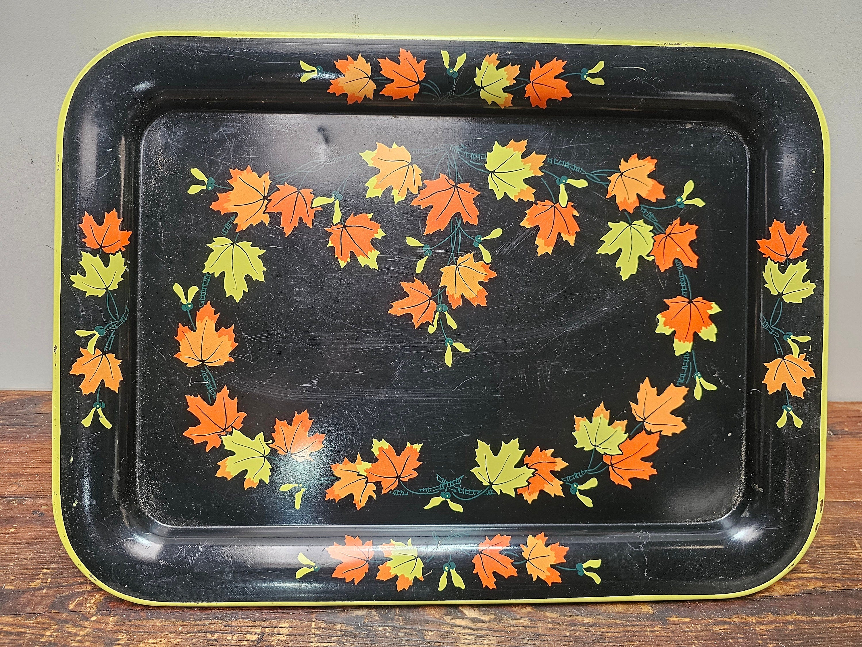 Set of 2 Vintage Fall Metal Serving Tray Made In Japan