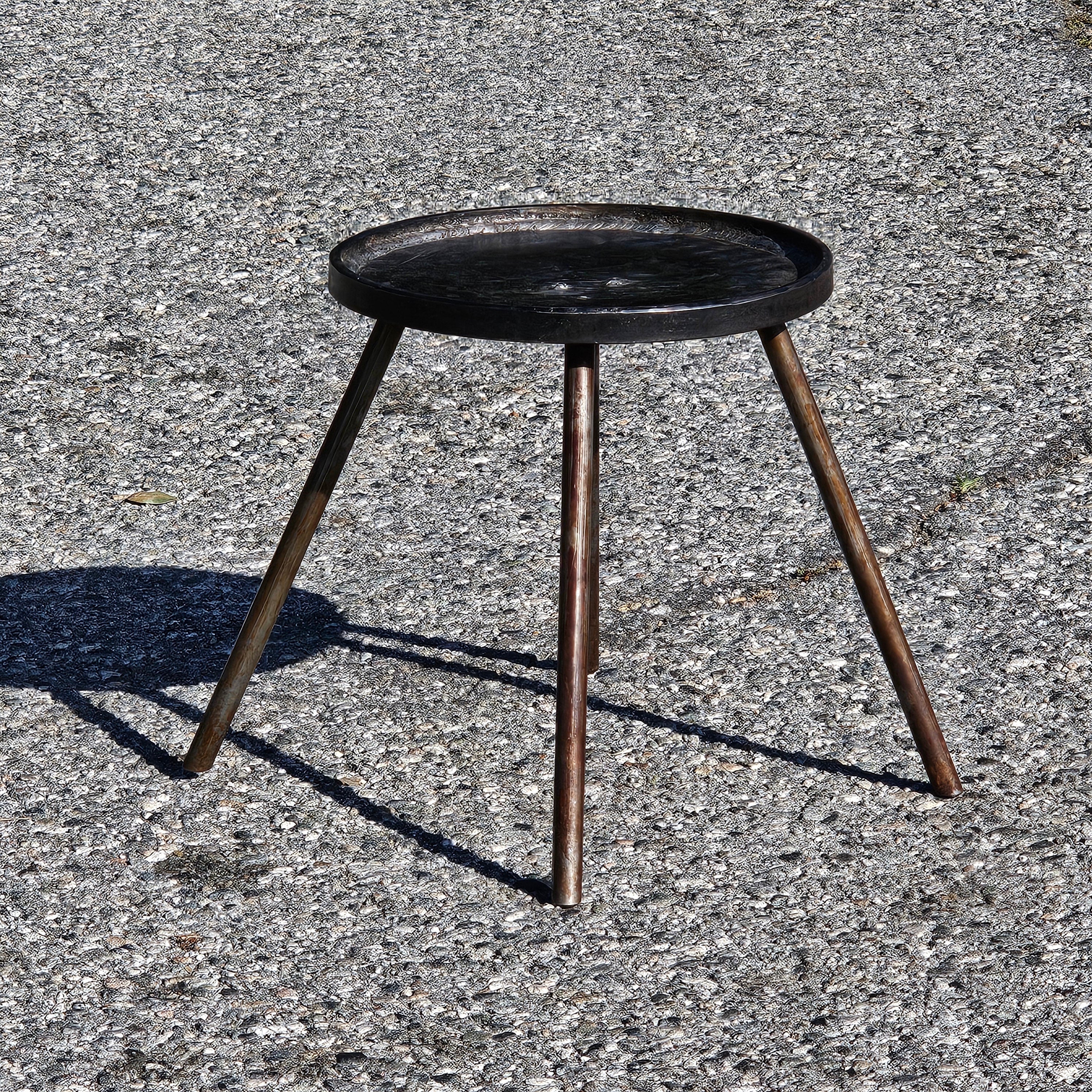 Industrial Style Small Metal Round Table / Plant Stand 10.75" Dia x 11.75" H