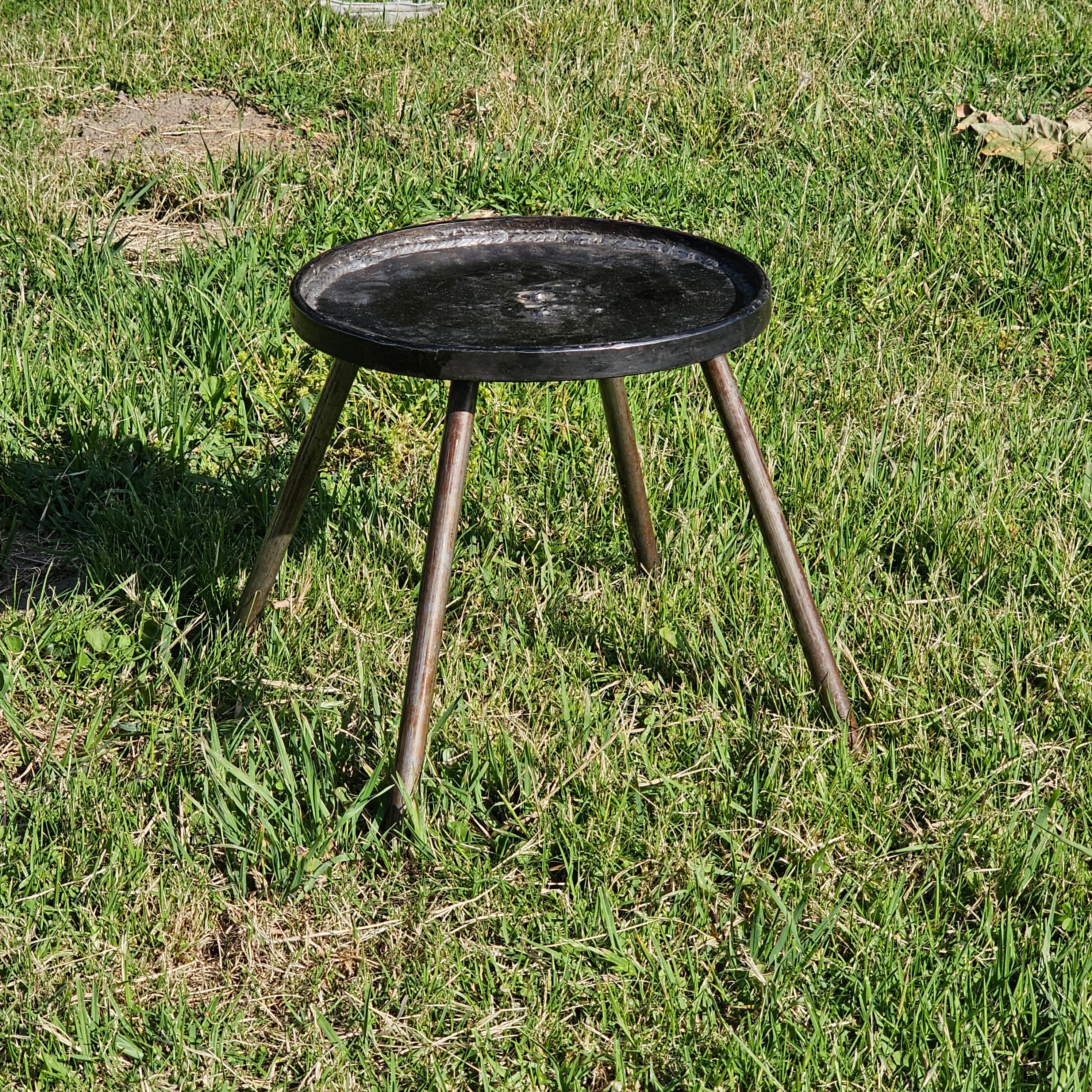 Industrial Style Small Metal Round Table / Plant Stand 10.75" Dia x 11.75" H