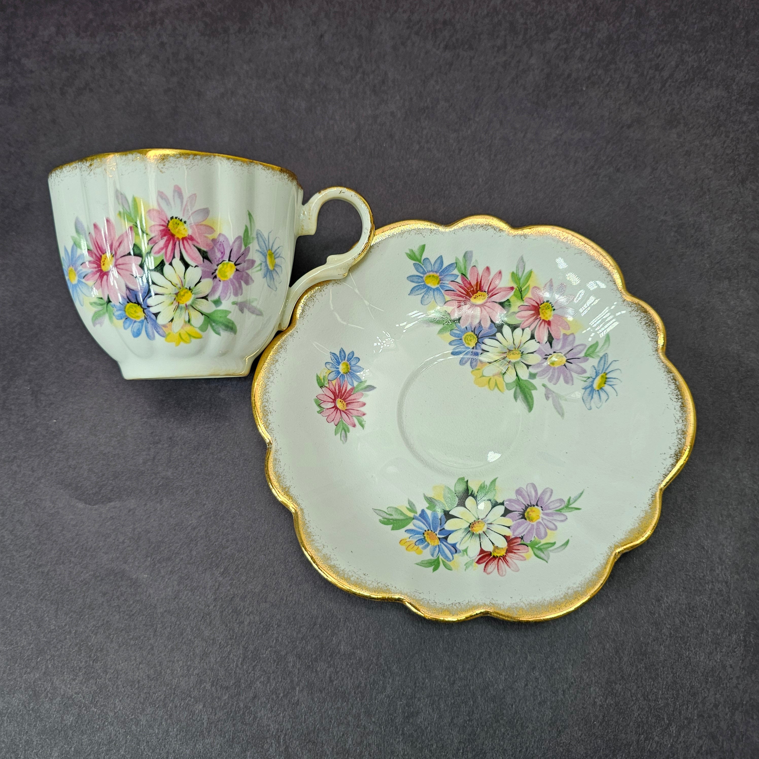 Vintage Taylor and Kent Gold Trim Teacup & Saucer Set From England