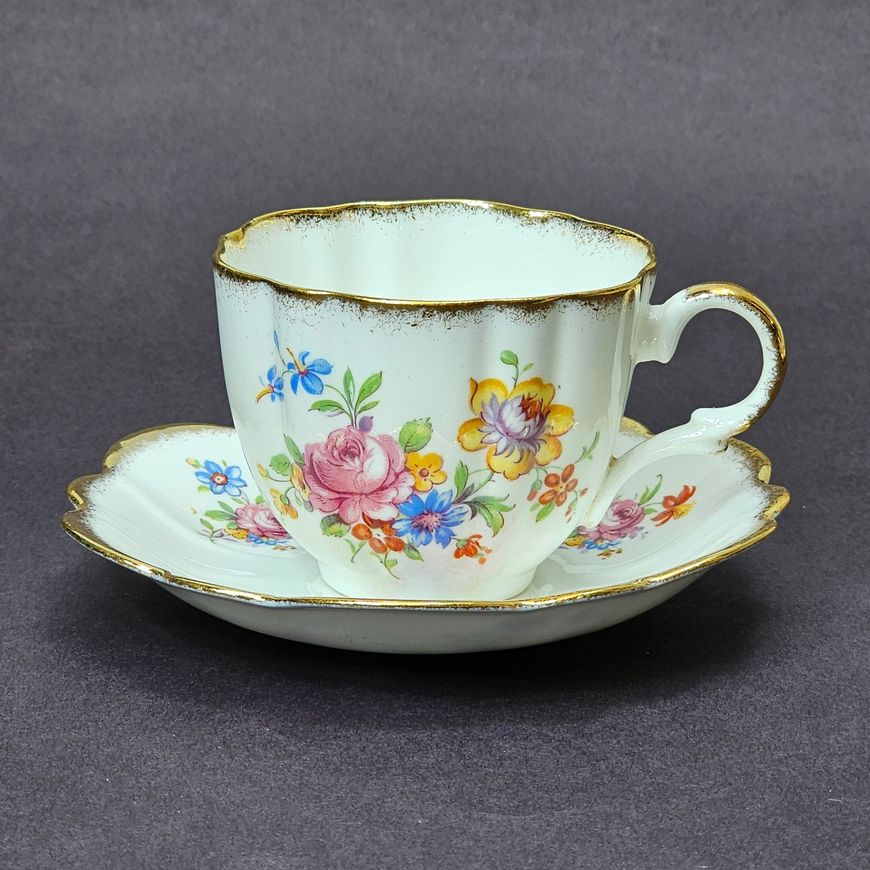 Vintage Taylor and Kent Gold Trim Teacup & Saucer Set From England