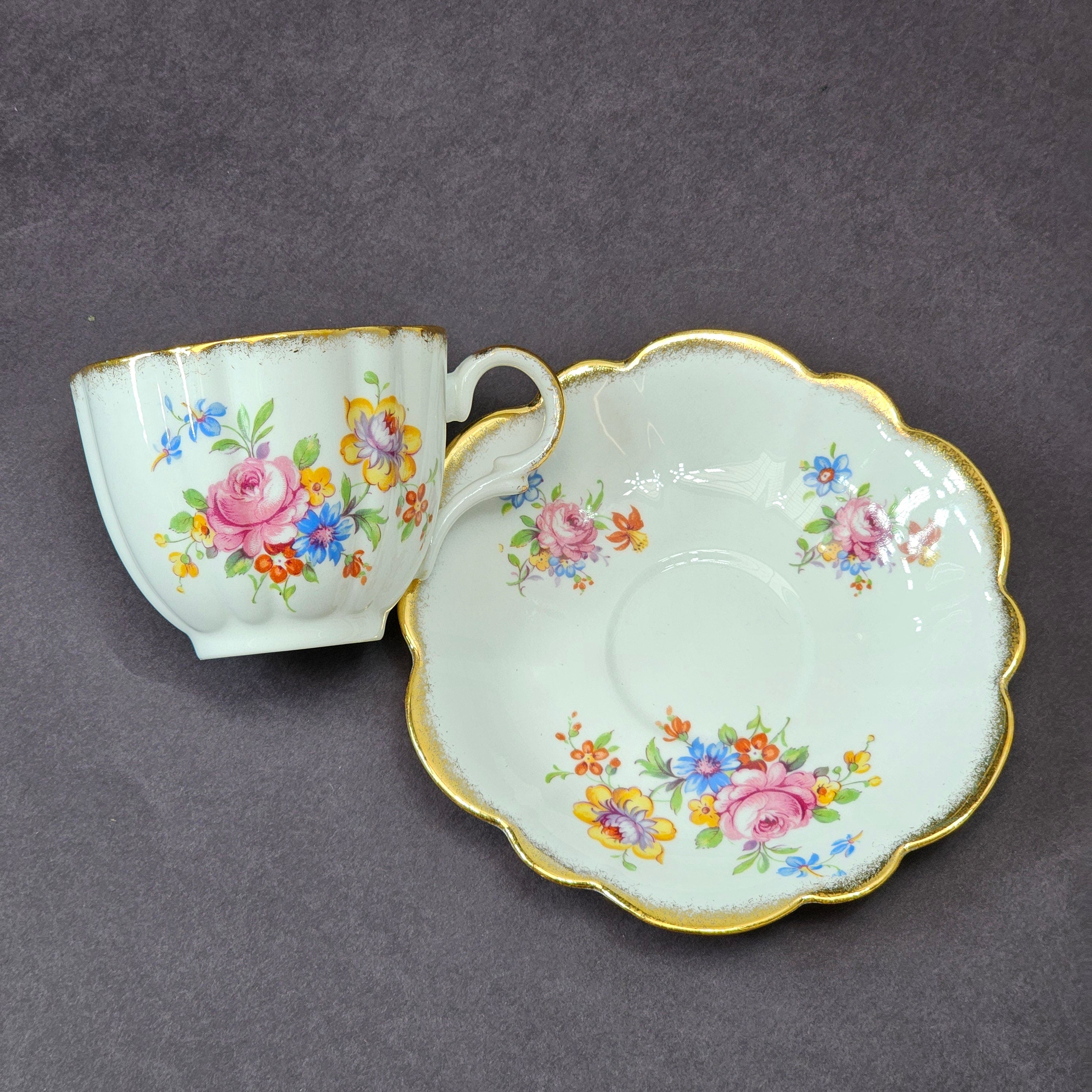 Vintage Taylor and Kent Gold Trim Teacup & Saucer Set From England