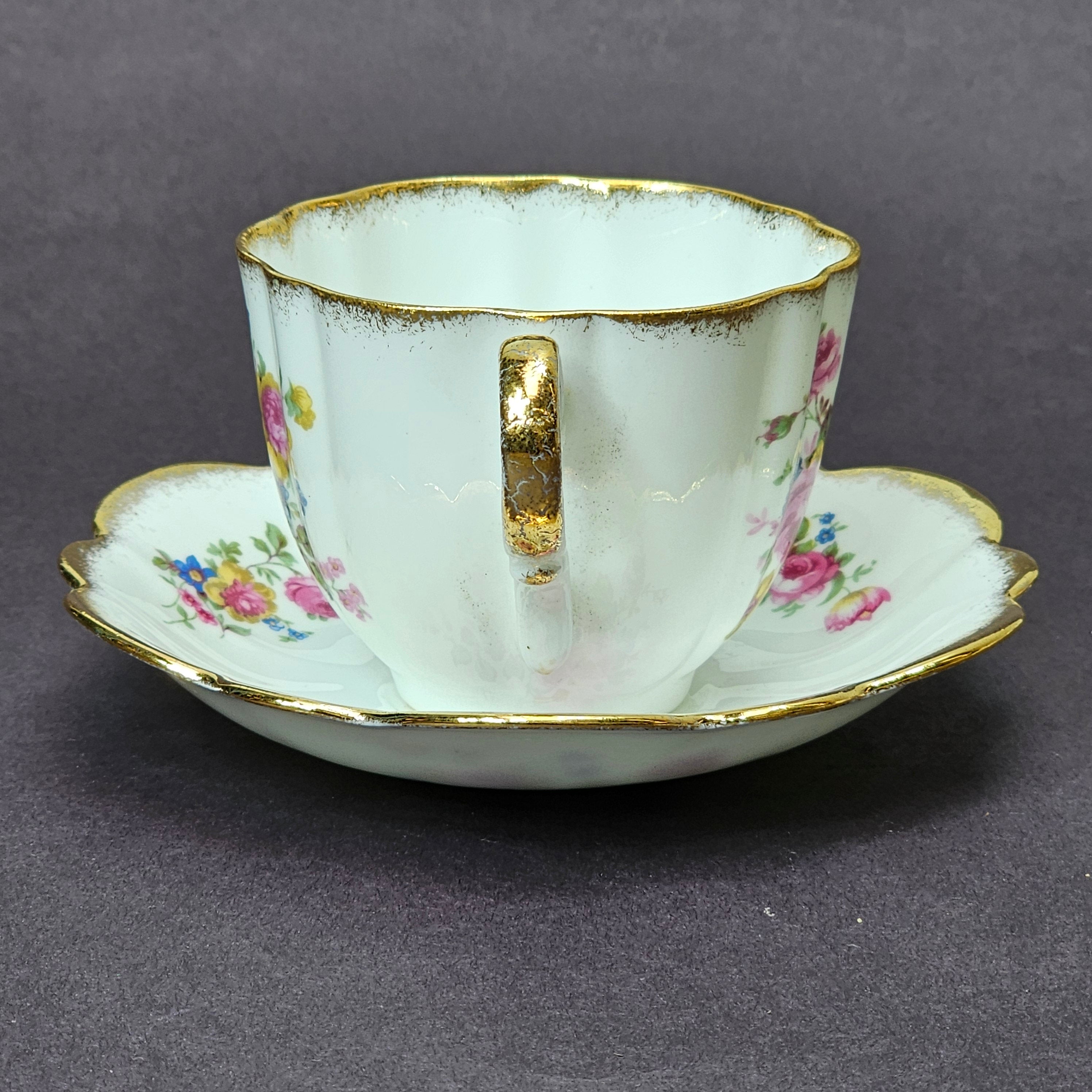 Vintage Taylor and Kent Gold Trim Teacup & Saucer Set From England