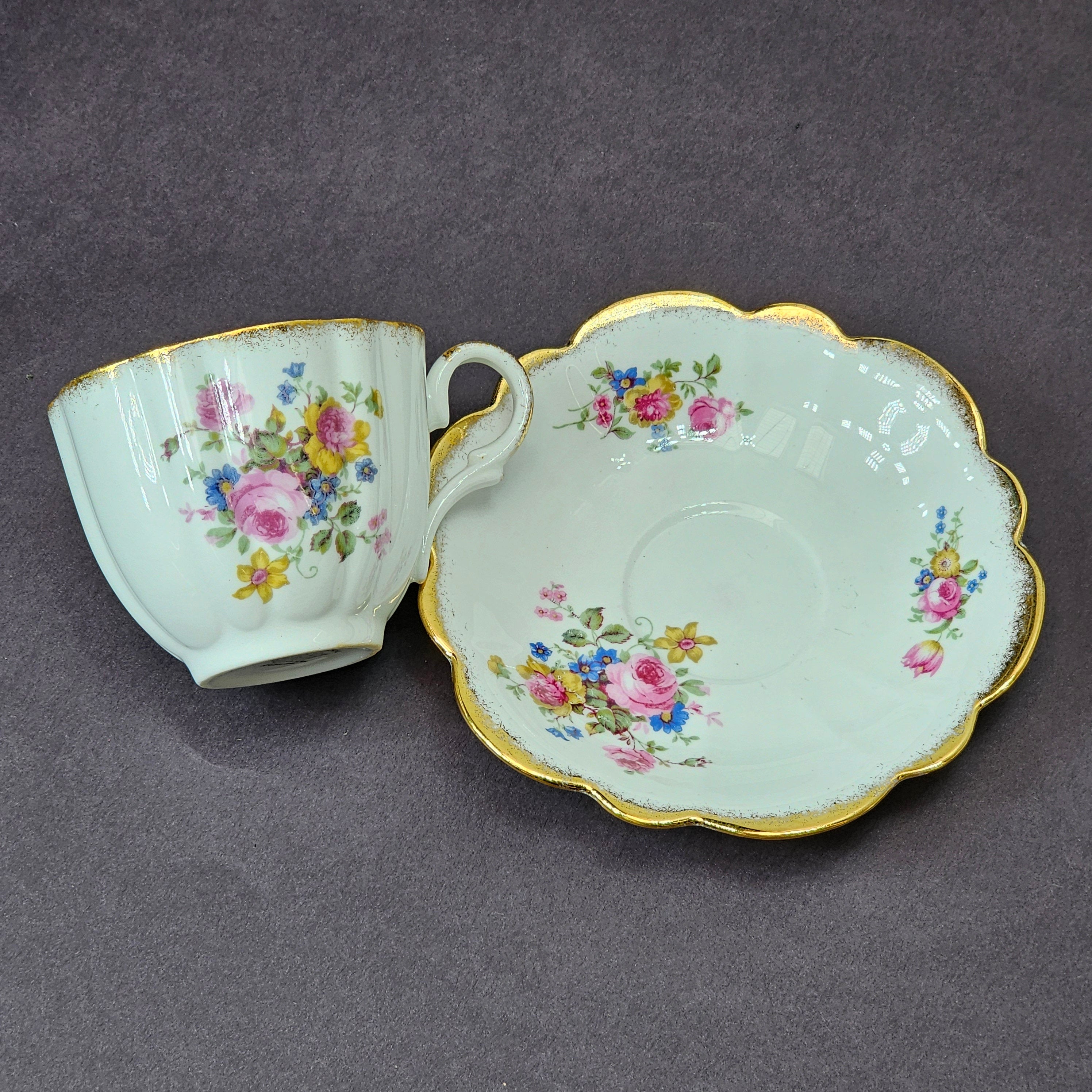 Vintage Taylor and Kent Gold Trim Teacup & Saucer Set From England