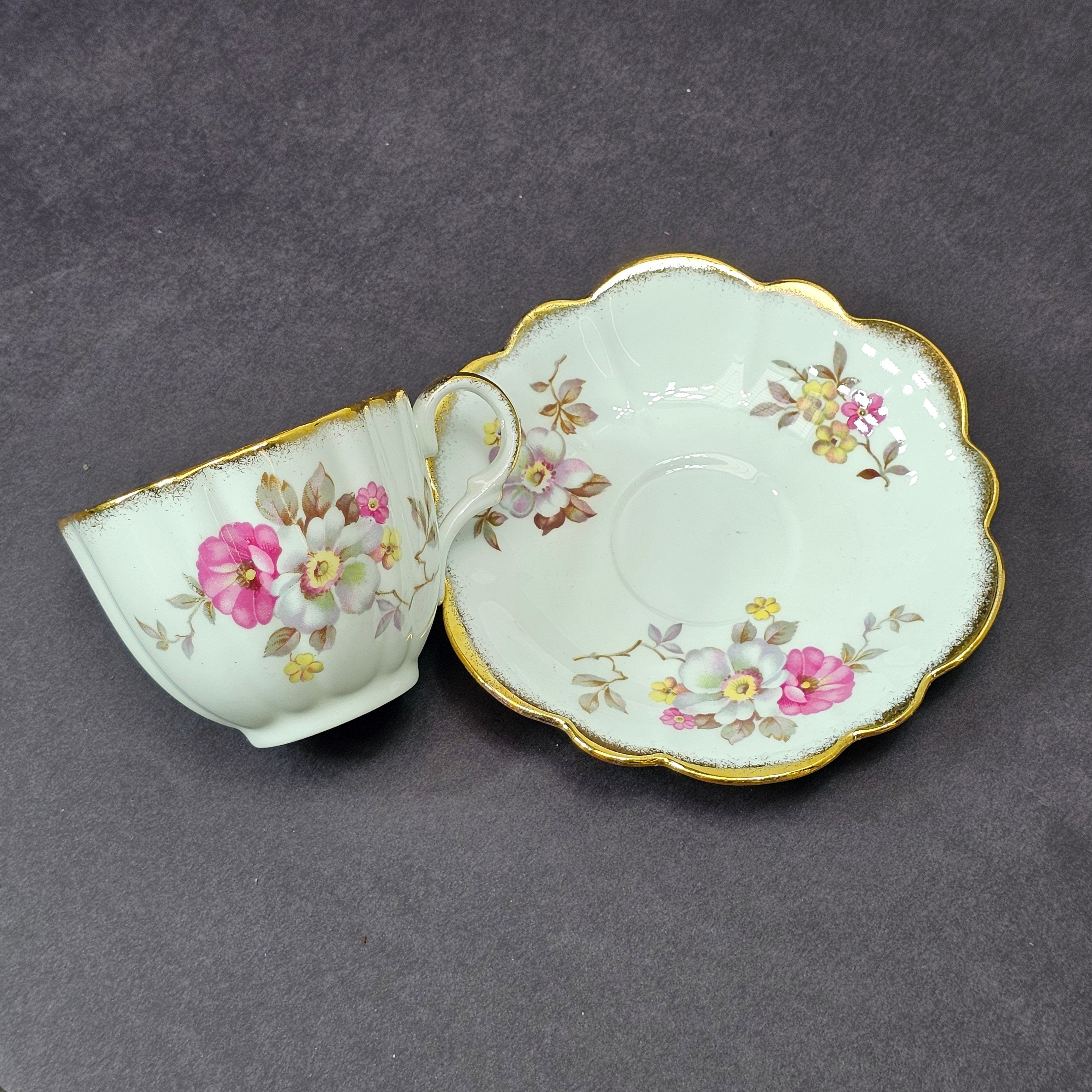 Vintage Taylor and Kent Gold Trim Teacup & Saucer Set From England