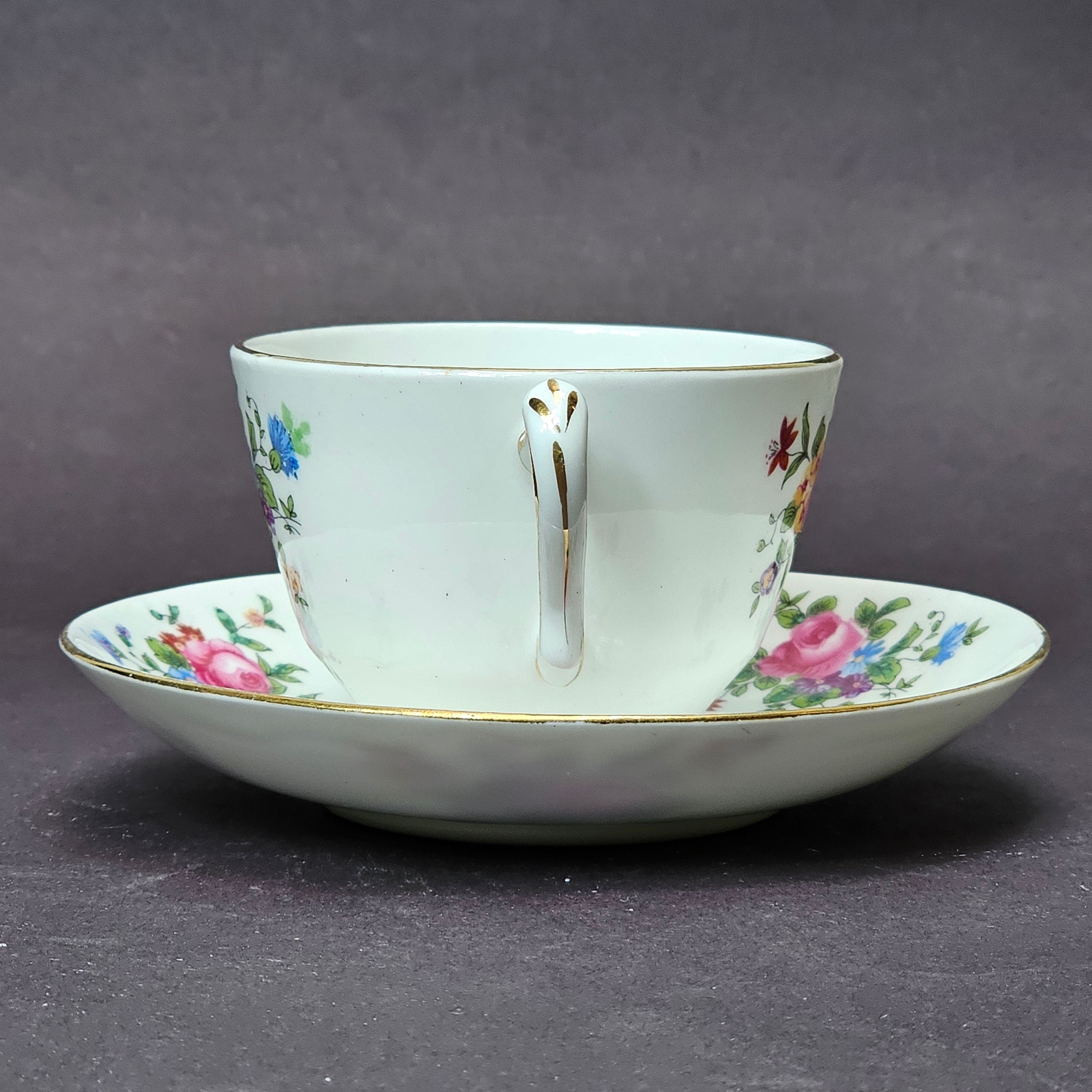Vintage Fine Bone China Crown Staffordshire Teacup & Saucer Set From England