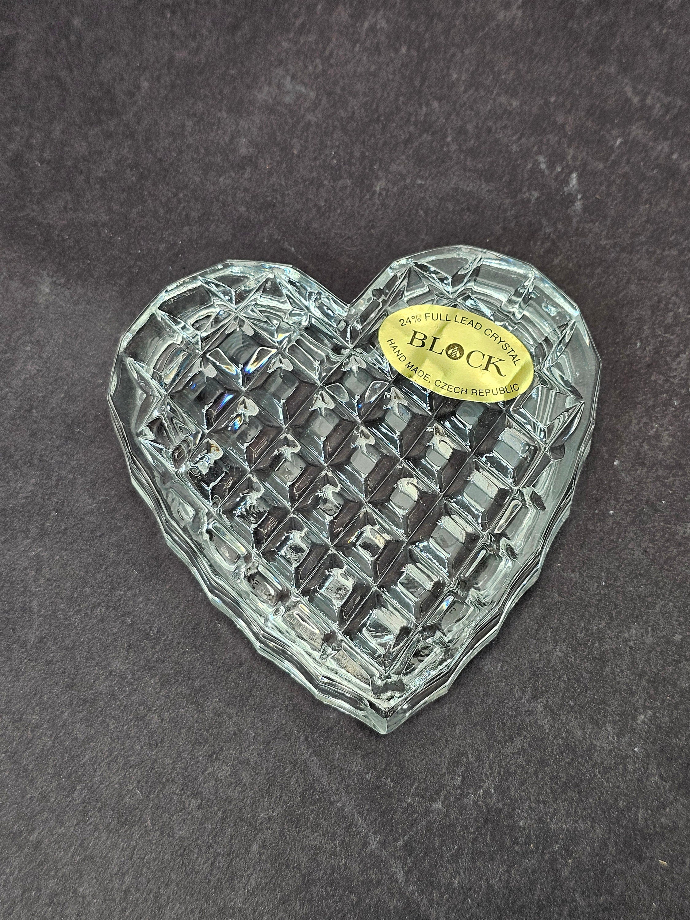 BLOCK Czech 24% Full Lead Crystal Glass Orion Heart Box Container NOS