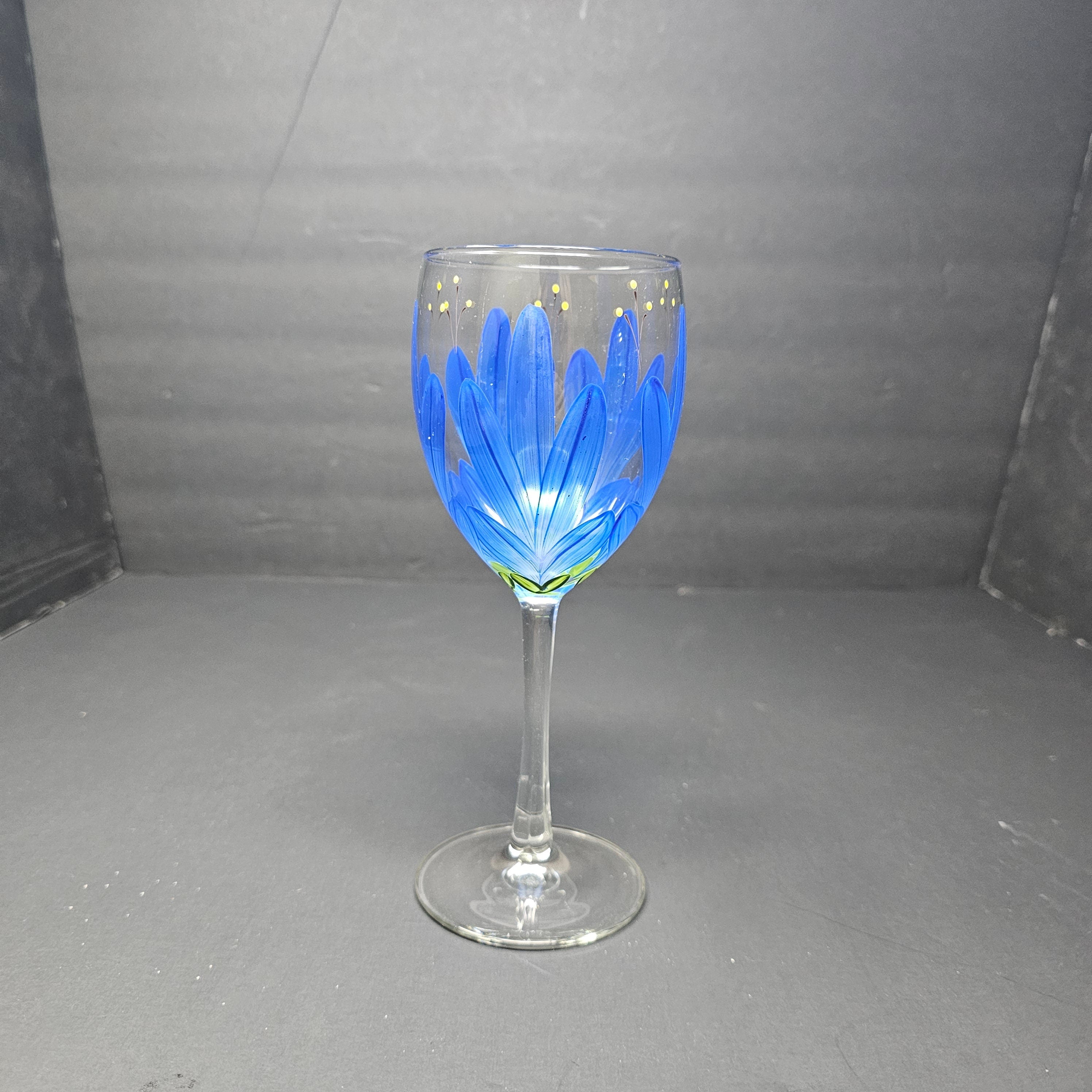 Hand Painted Wine Glass 8" H