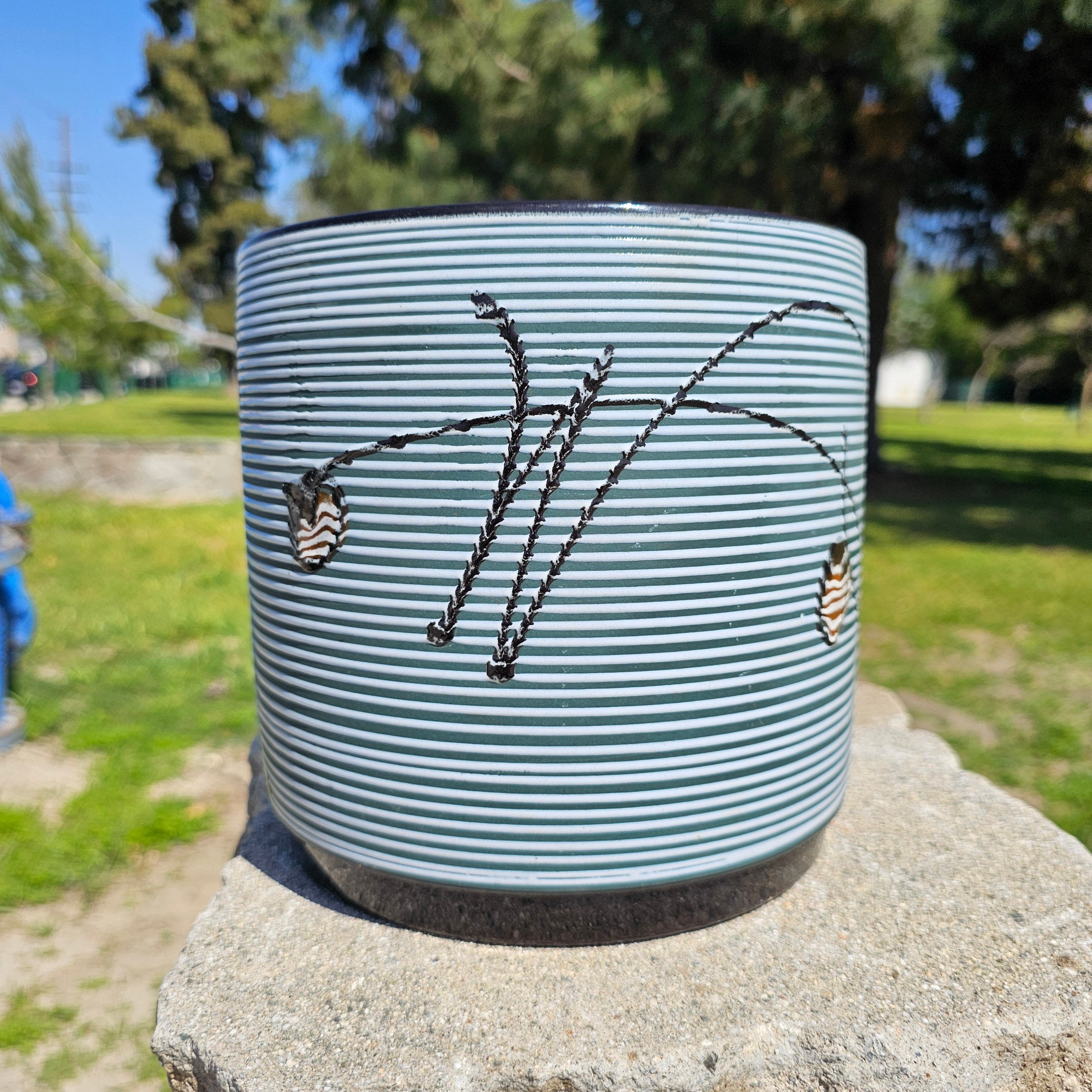 Vintage Japanese Glazed Ceramic Planter Pot 7.5" Dia x 7.5" H