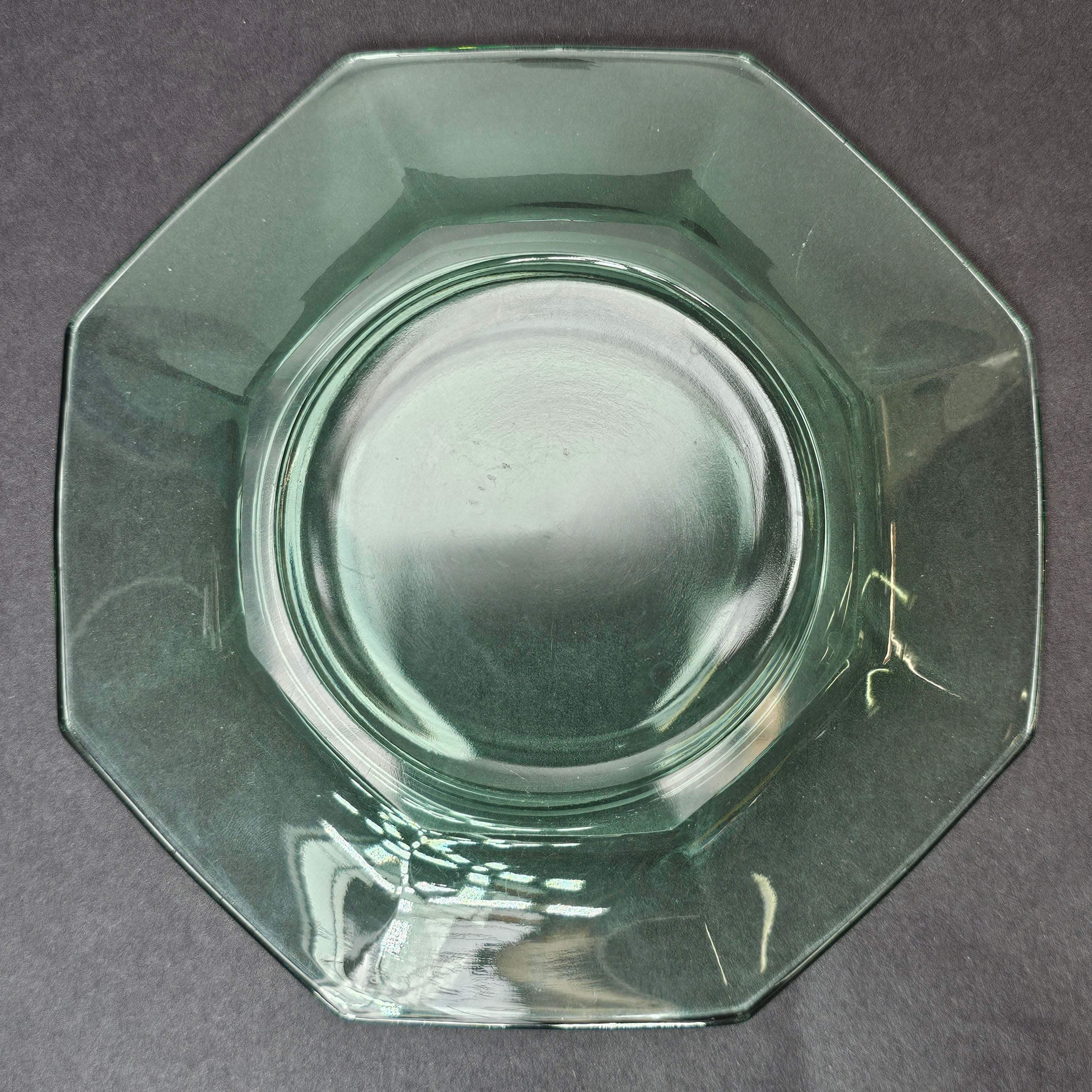 Set of 3 Heisey Ribbed Octagon Green Cup & Saucer + Dessert Plate Set (A)