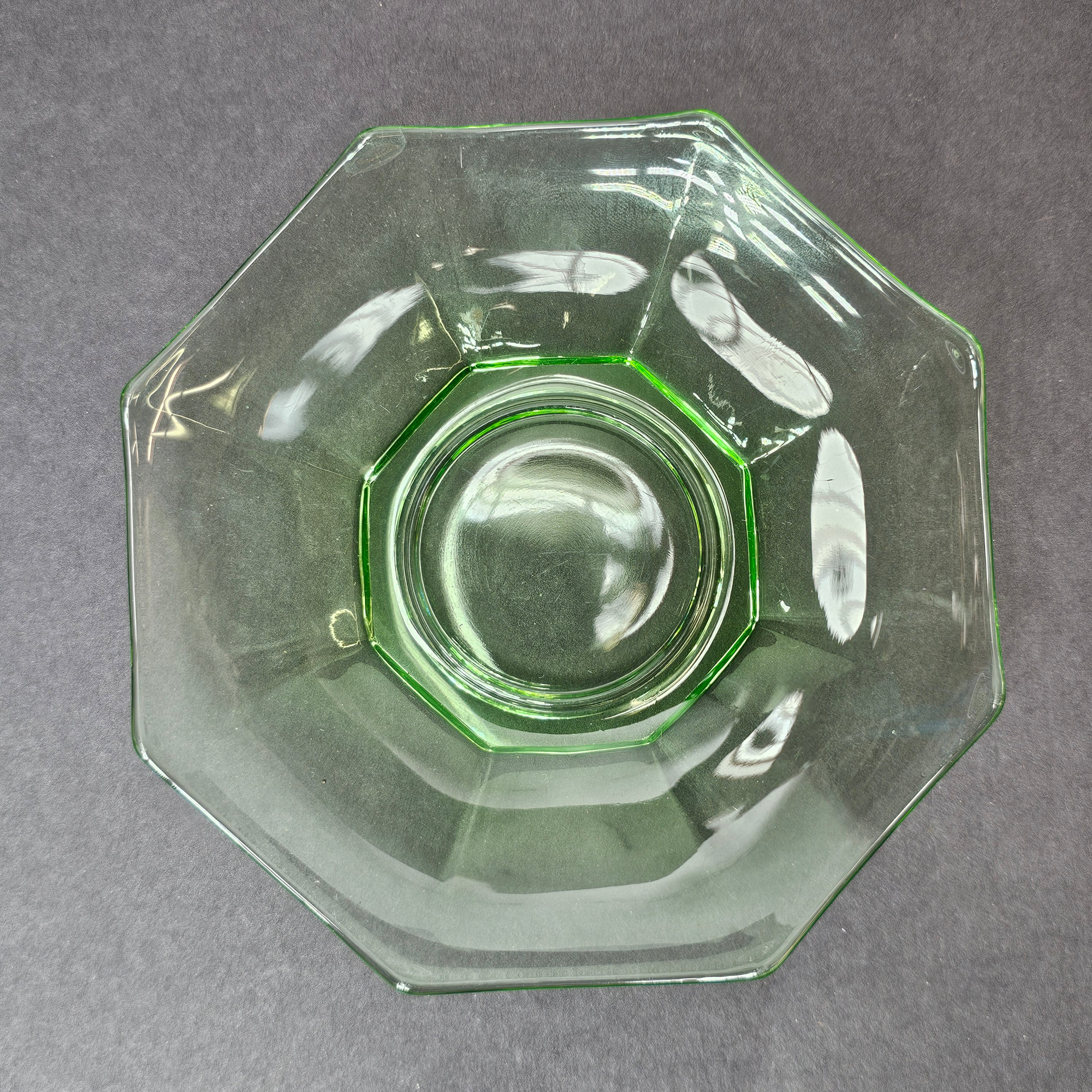 Set of 3 Heisey Ribbed Octagon Green Cup & Saucer + Dessert Plate Set (A)