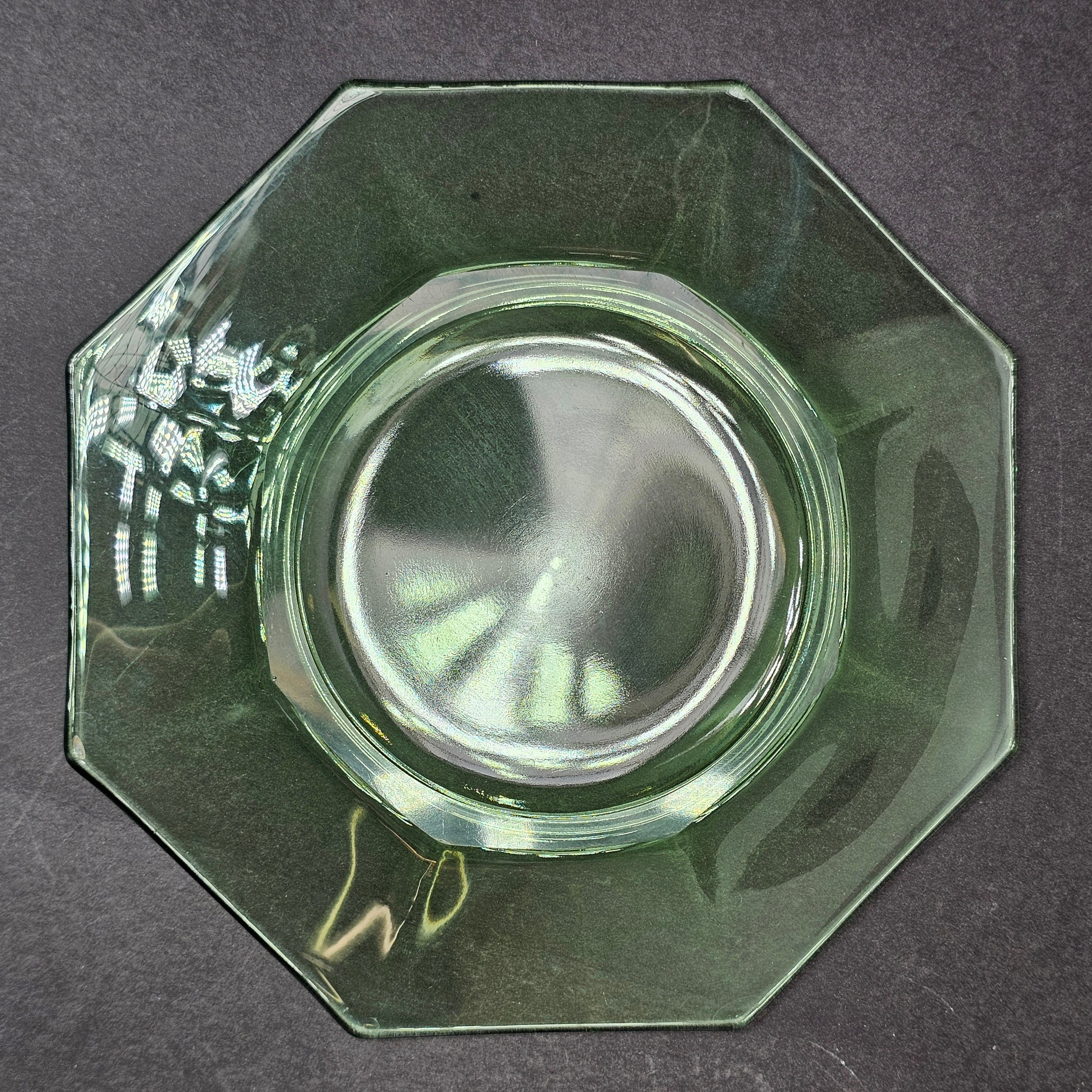 Set of 3 Heisey Ribbed Octagon Green Cup & Saucer + Dessert Plate Set (C)