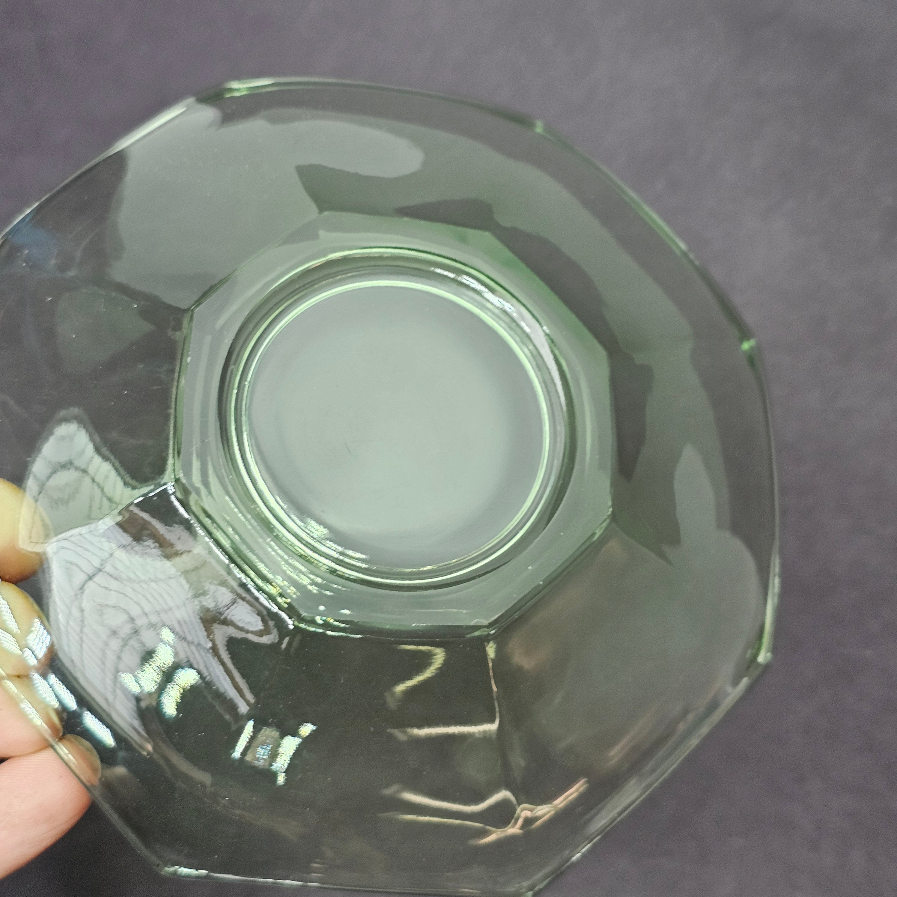 Set of 3 Heisey Ribbed Octagon Green Cup & Saucer + Dessert Plate Set (C)