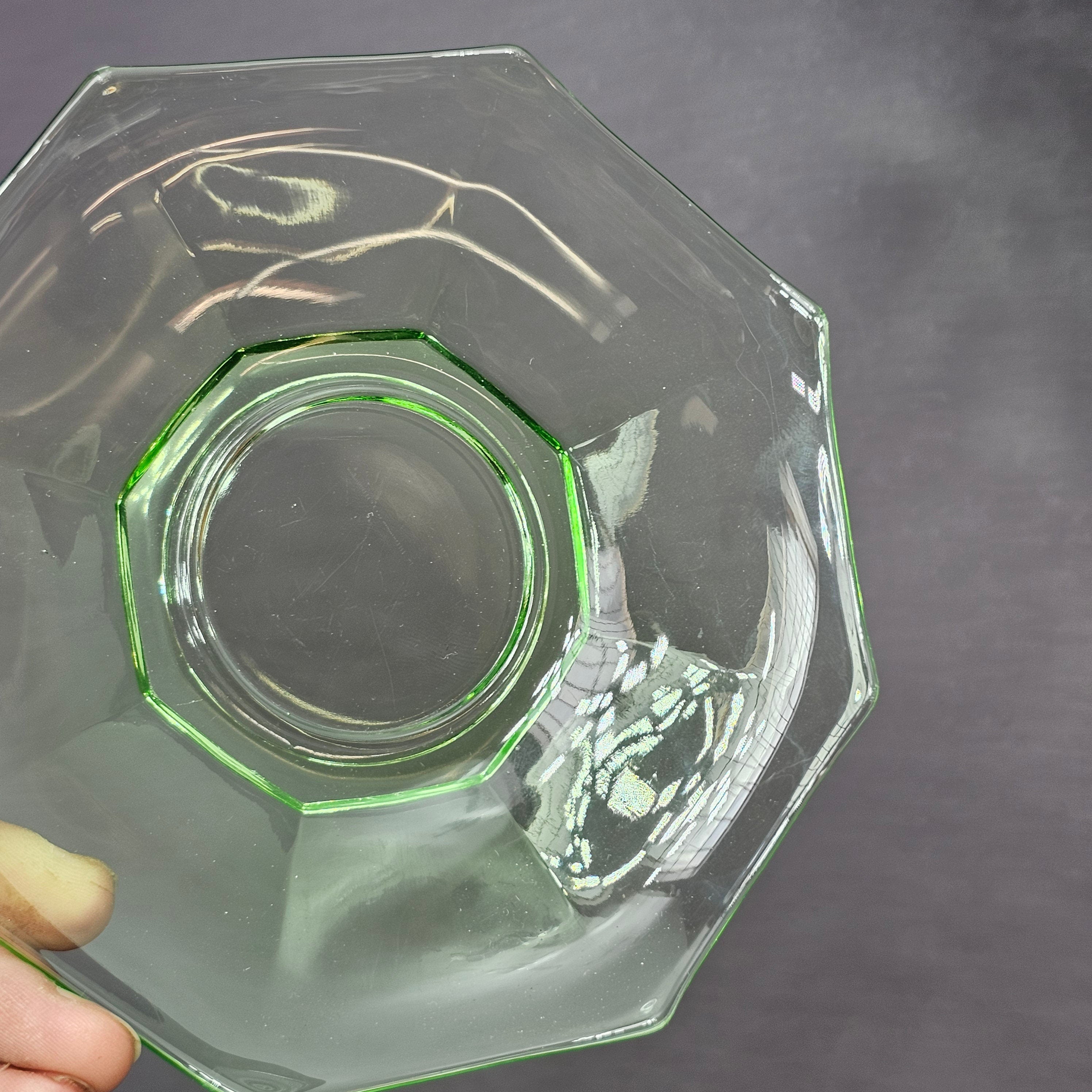 Set of 3 Heisey Ribbed Octagon Green Cup & Saucer + Dessert Plate Set (C)