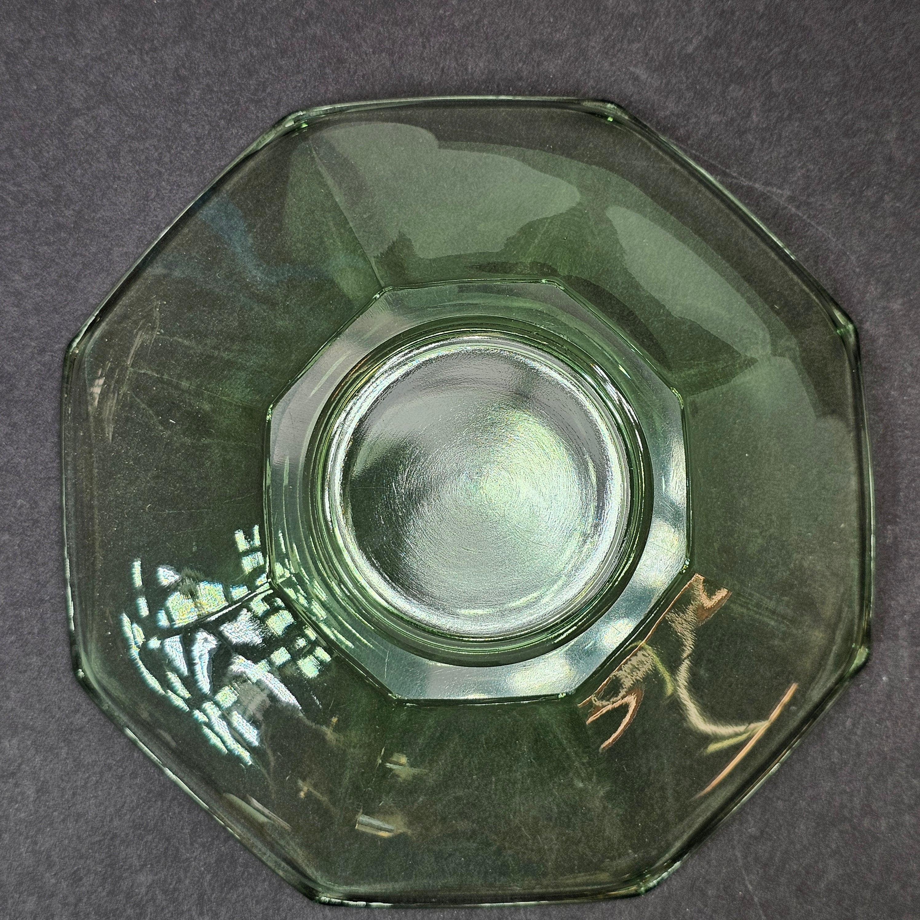 Set of 3 Heisey Ribbed Octagon Green Cup & Saucer + Dessert Plate Set (C)