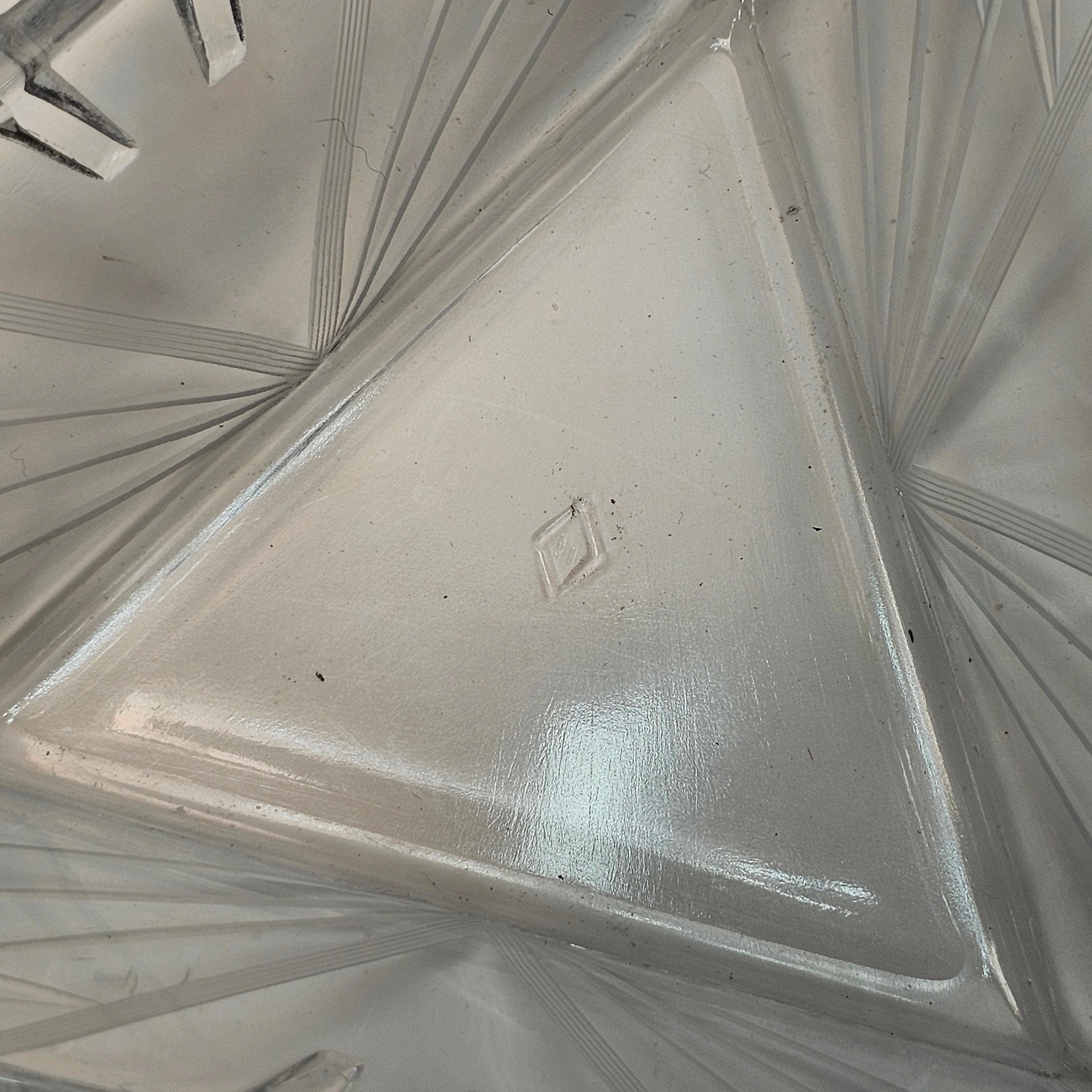 Heisey Etched Floral Clear Mint Dish Tri Handled Triangle Glass Bon Bon No Lid