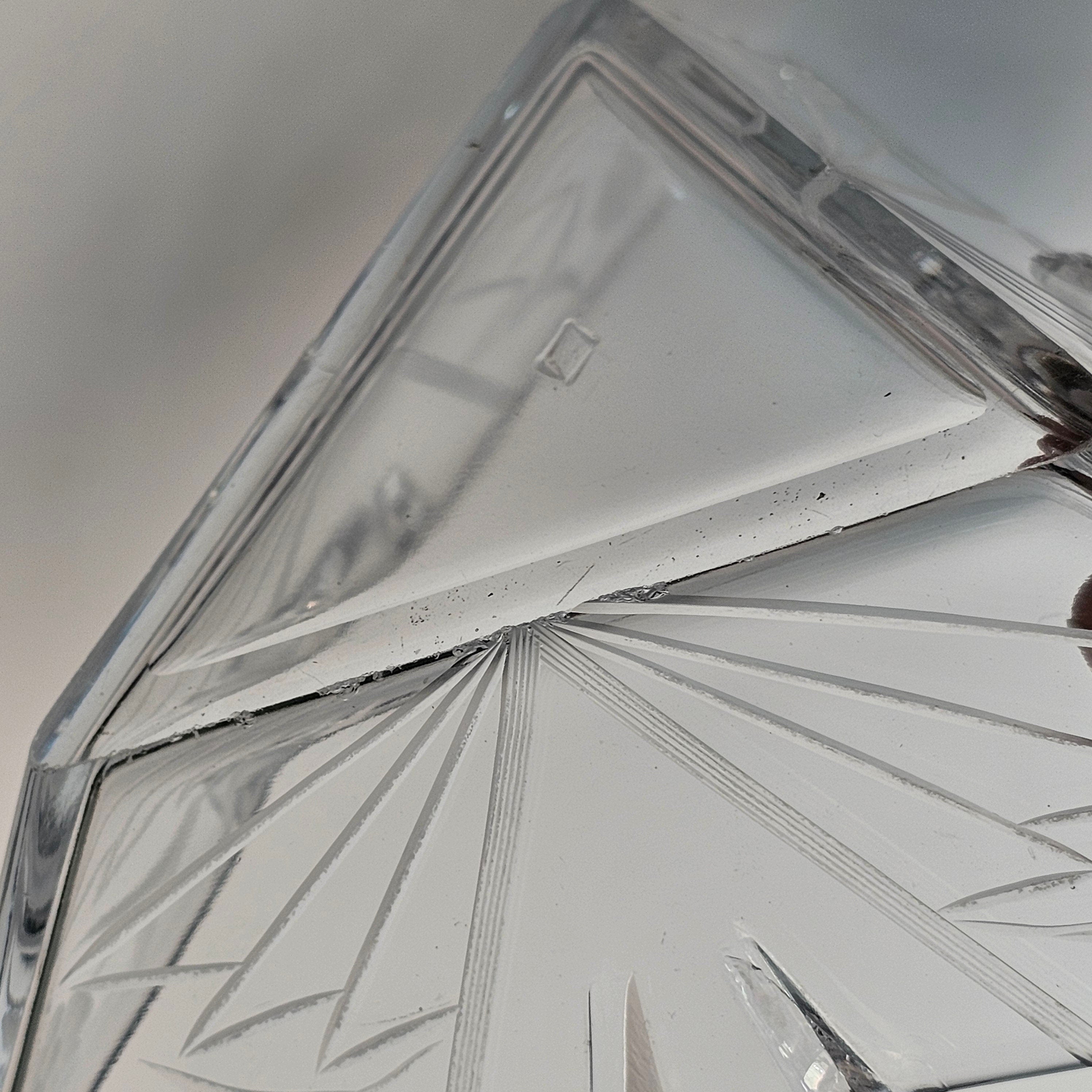 Heisey Etched Floral Clear Mint Dish Tri Handled Triangle Glass Bon Bon No Lid