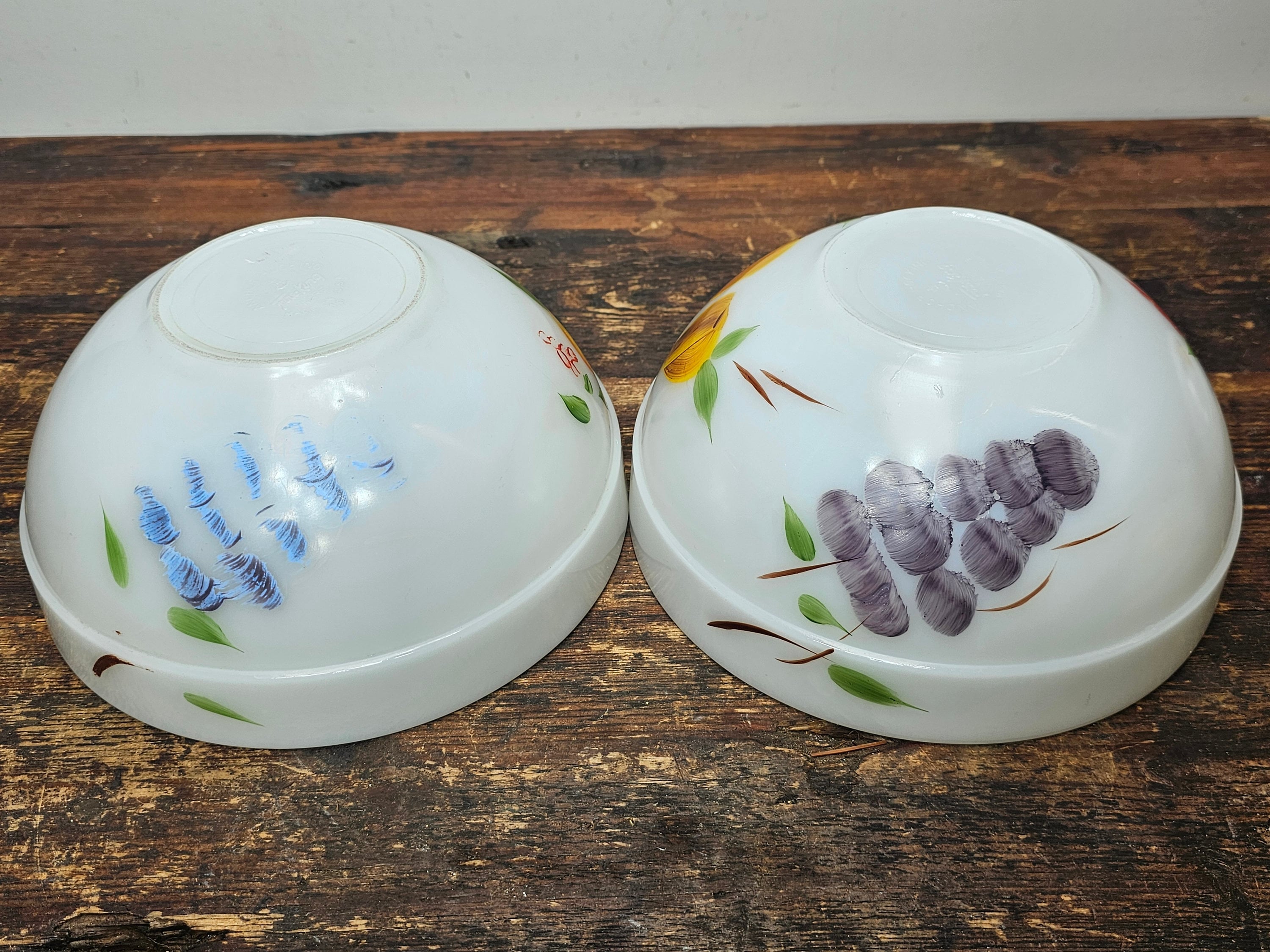 Set of 4 Fire King Gay Fad Fruit Pattern Mixing Bowls 2 Large & 2 Medium Bowls