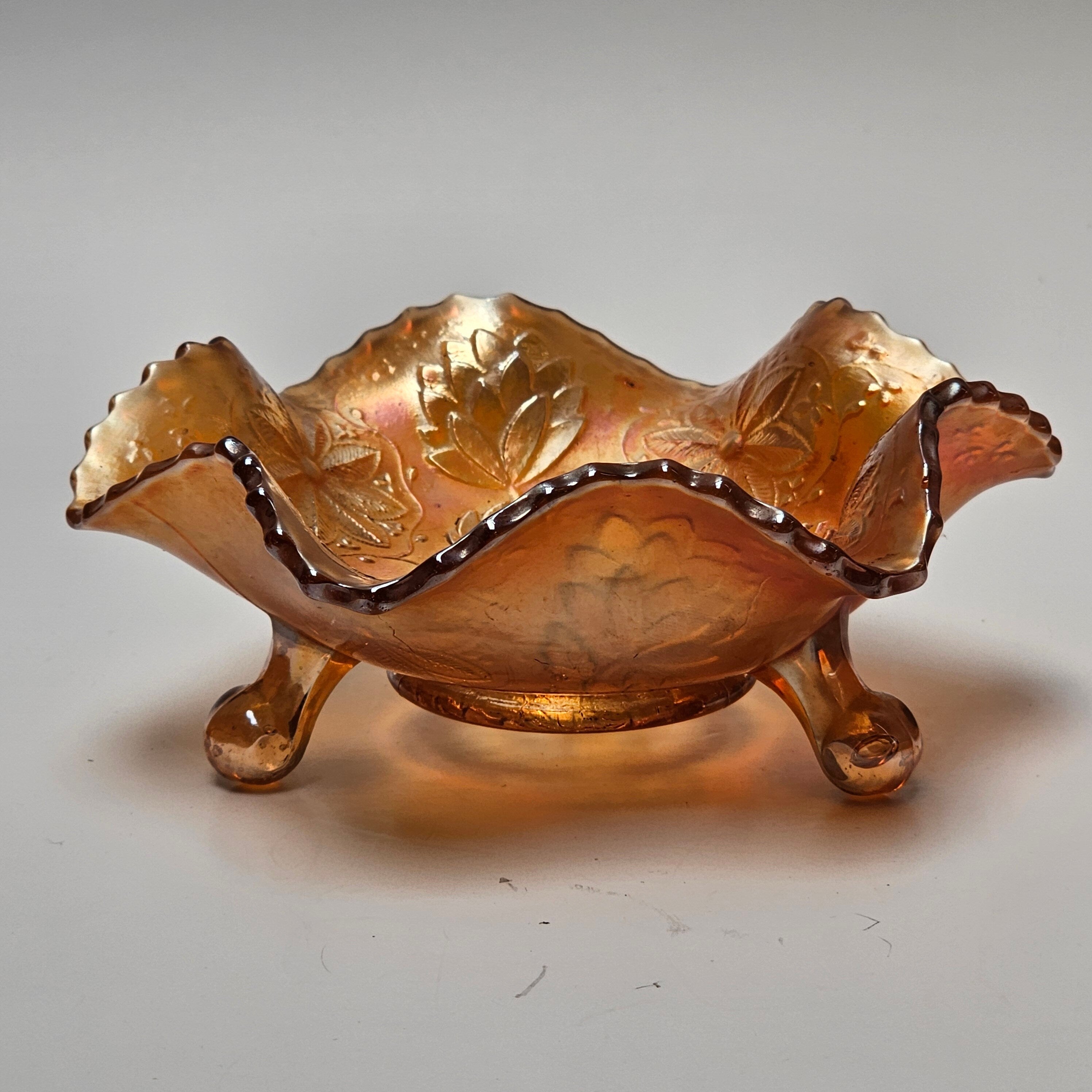 Vintage Carnival Glass Footed Candy / Nut Compote Dish