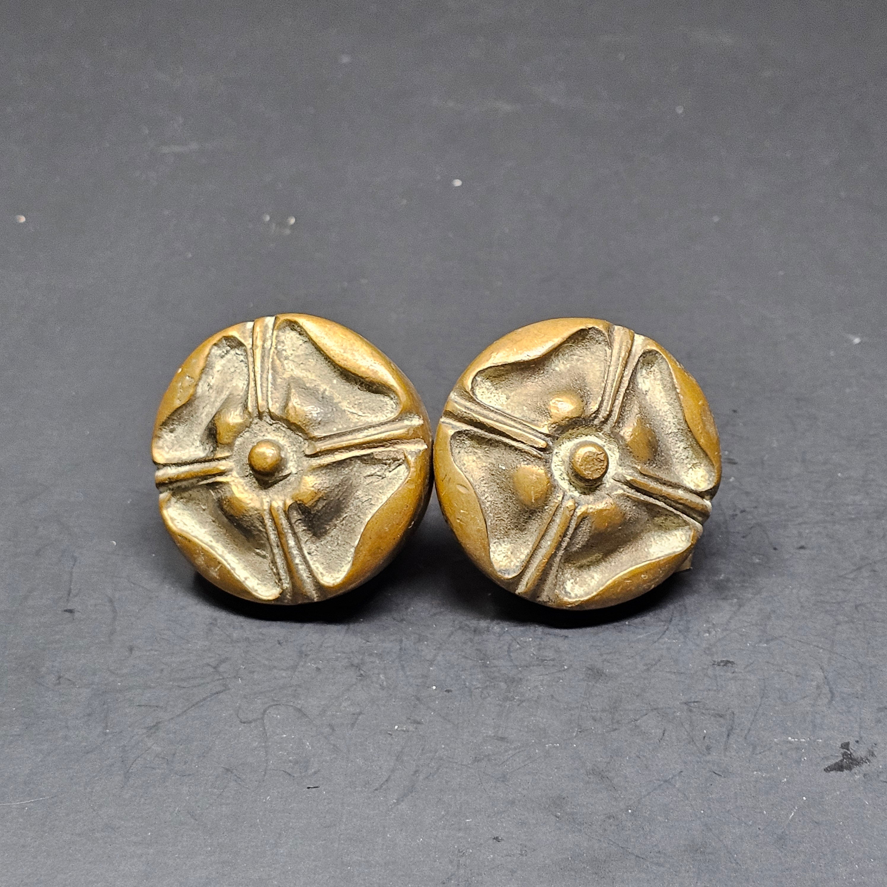 Set of 2 Vintage Ornate Door Knob Solid Brass