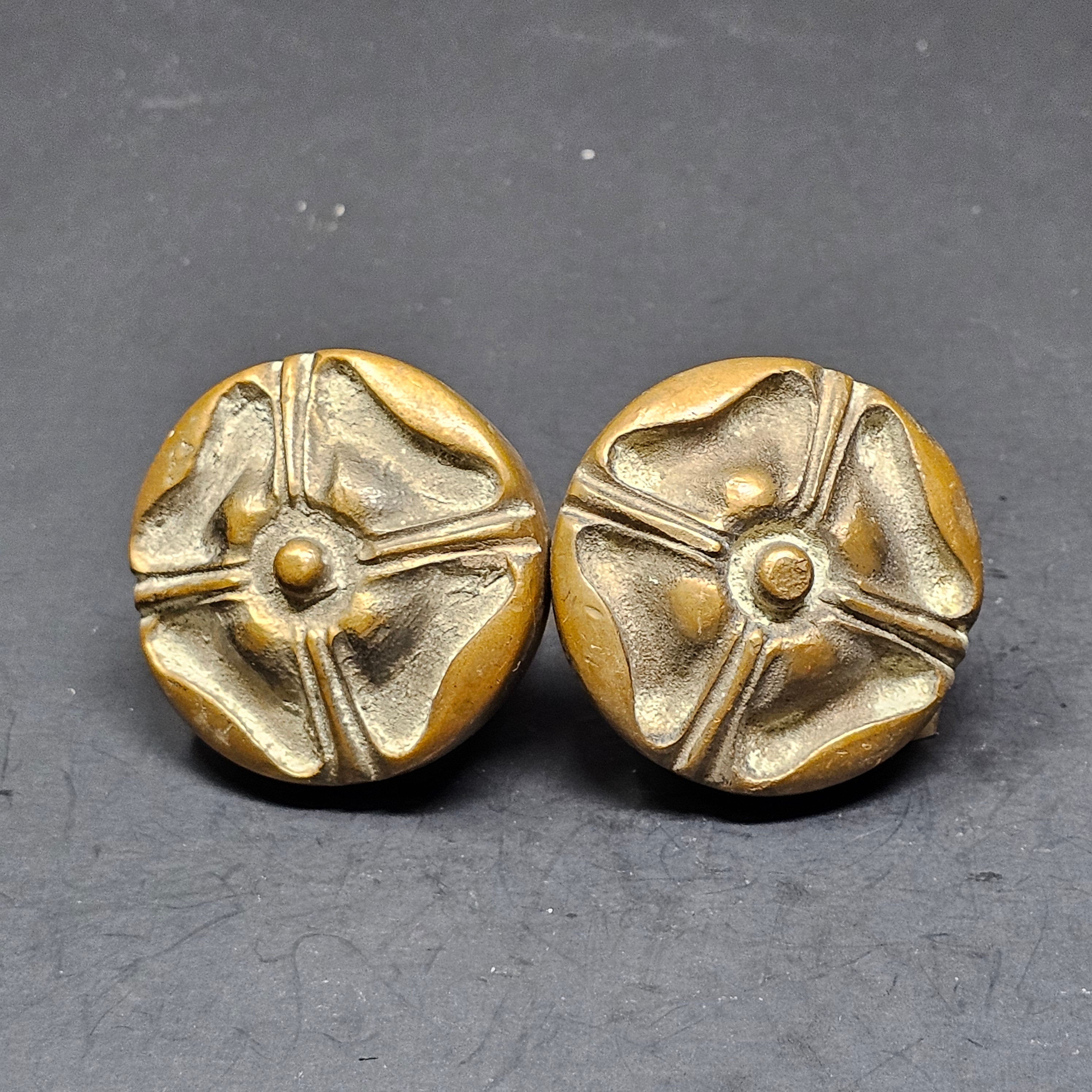 Set of 2 Vintage Ornate Door Knob Solid Brass