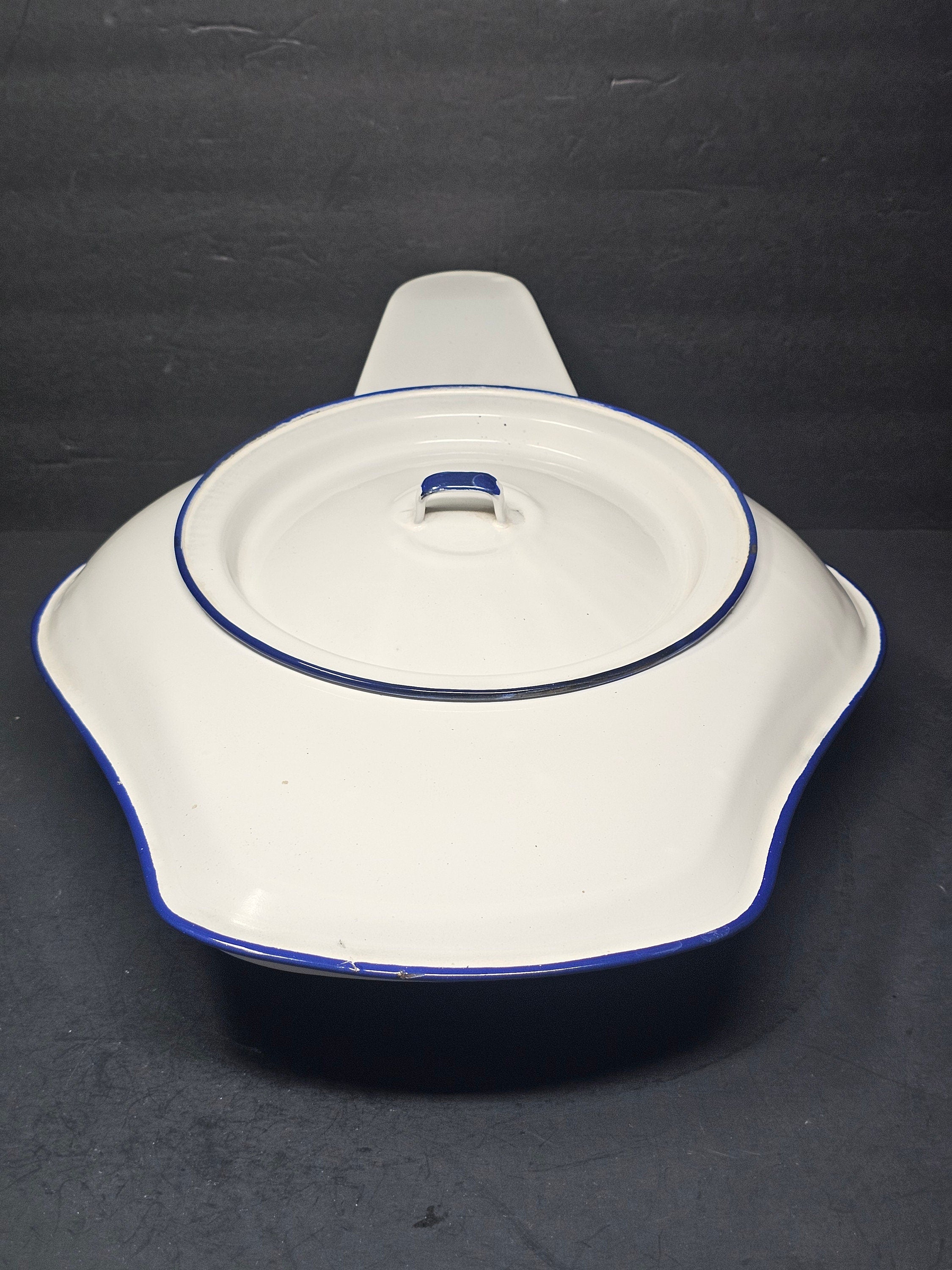Vintage Hospital White Enamel Bed Pan With Lid