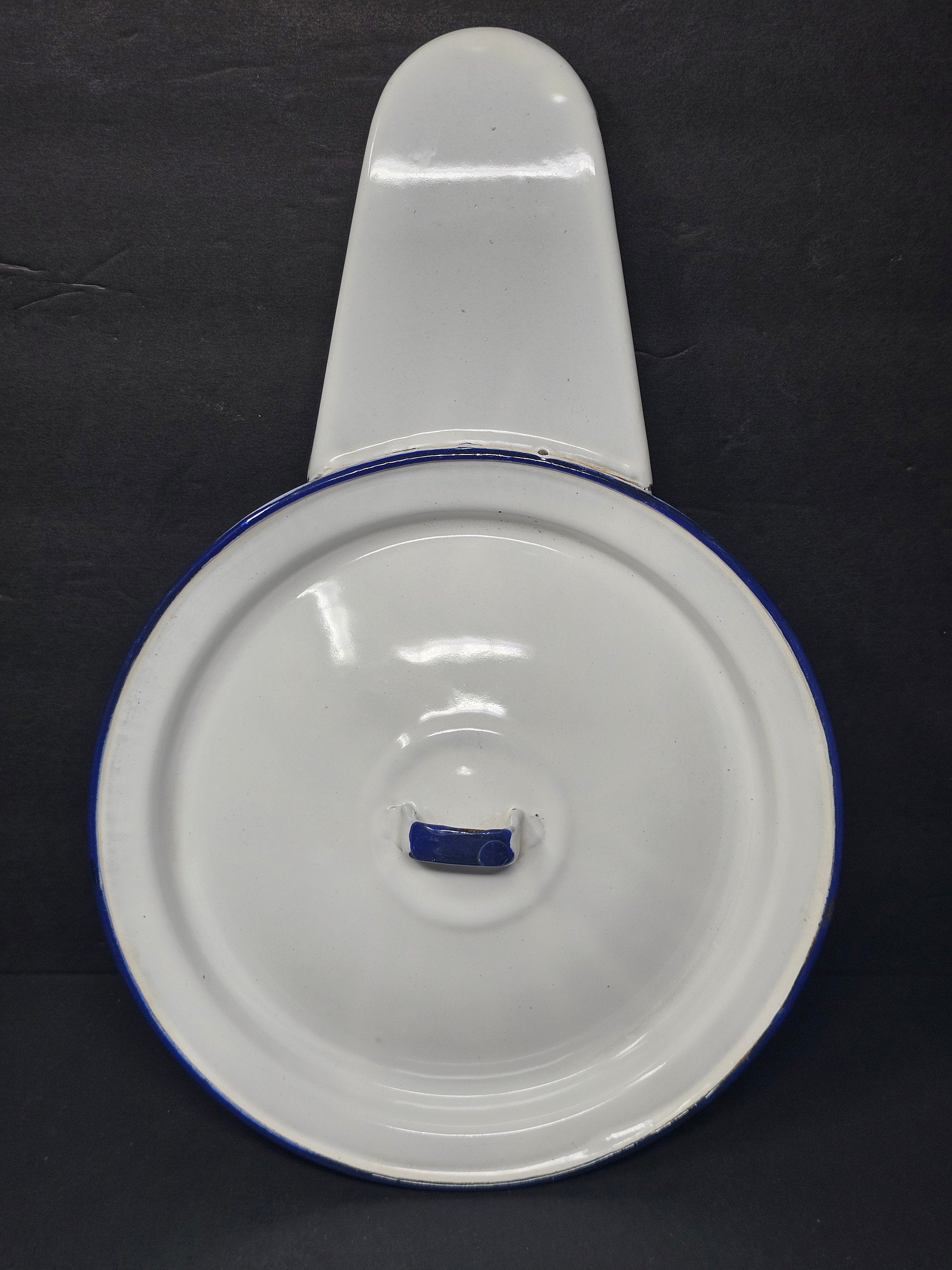 Vintage Hospital White Enamel Bed Pan With Lid