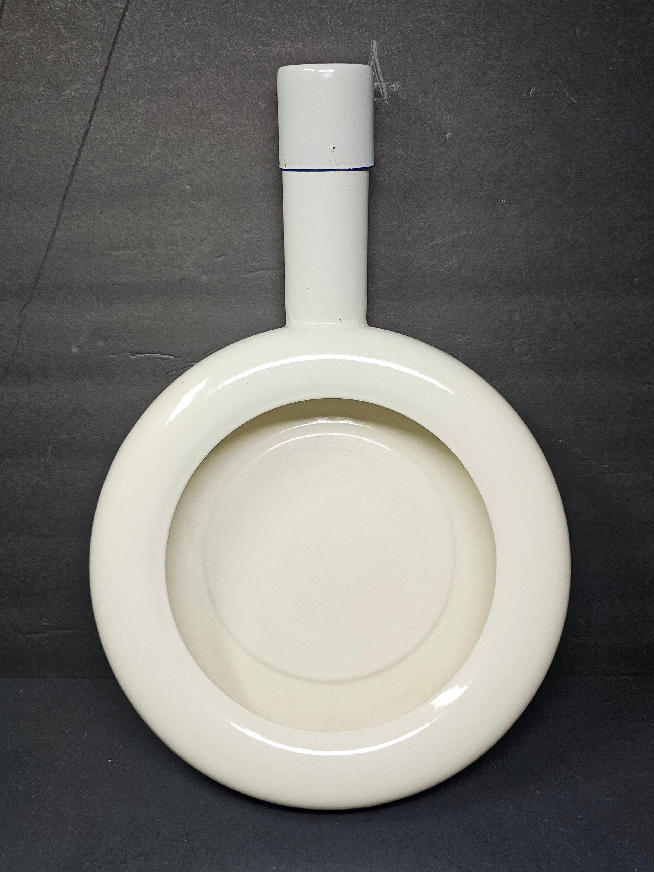 Vintage Swedish Army Hospital Enamelware Bed Pan With Steel Cap By Kockums