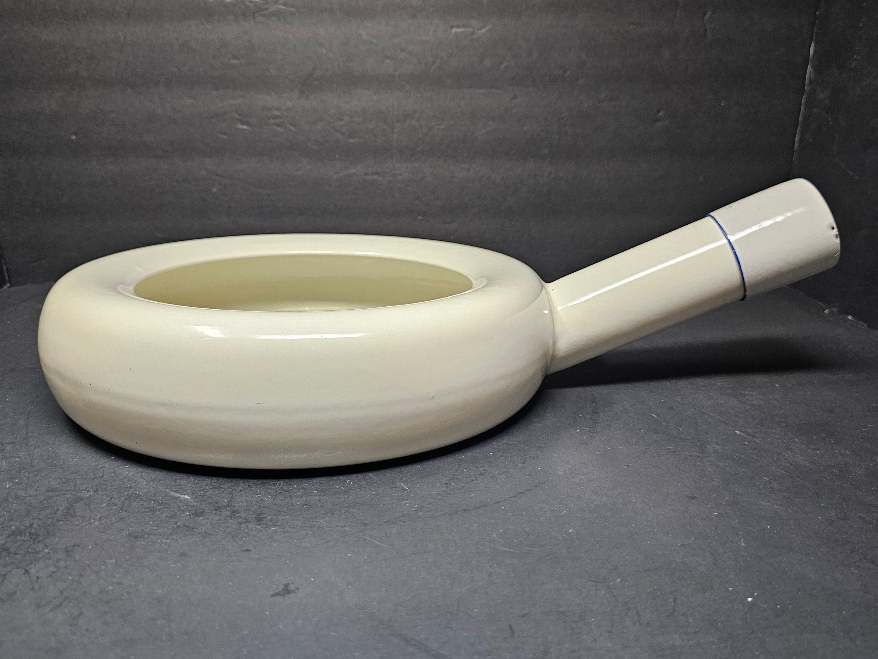 Vintage Swedish Army Hospital Enamelware Bed Pan With Steel Cap By Kockums