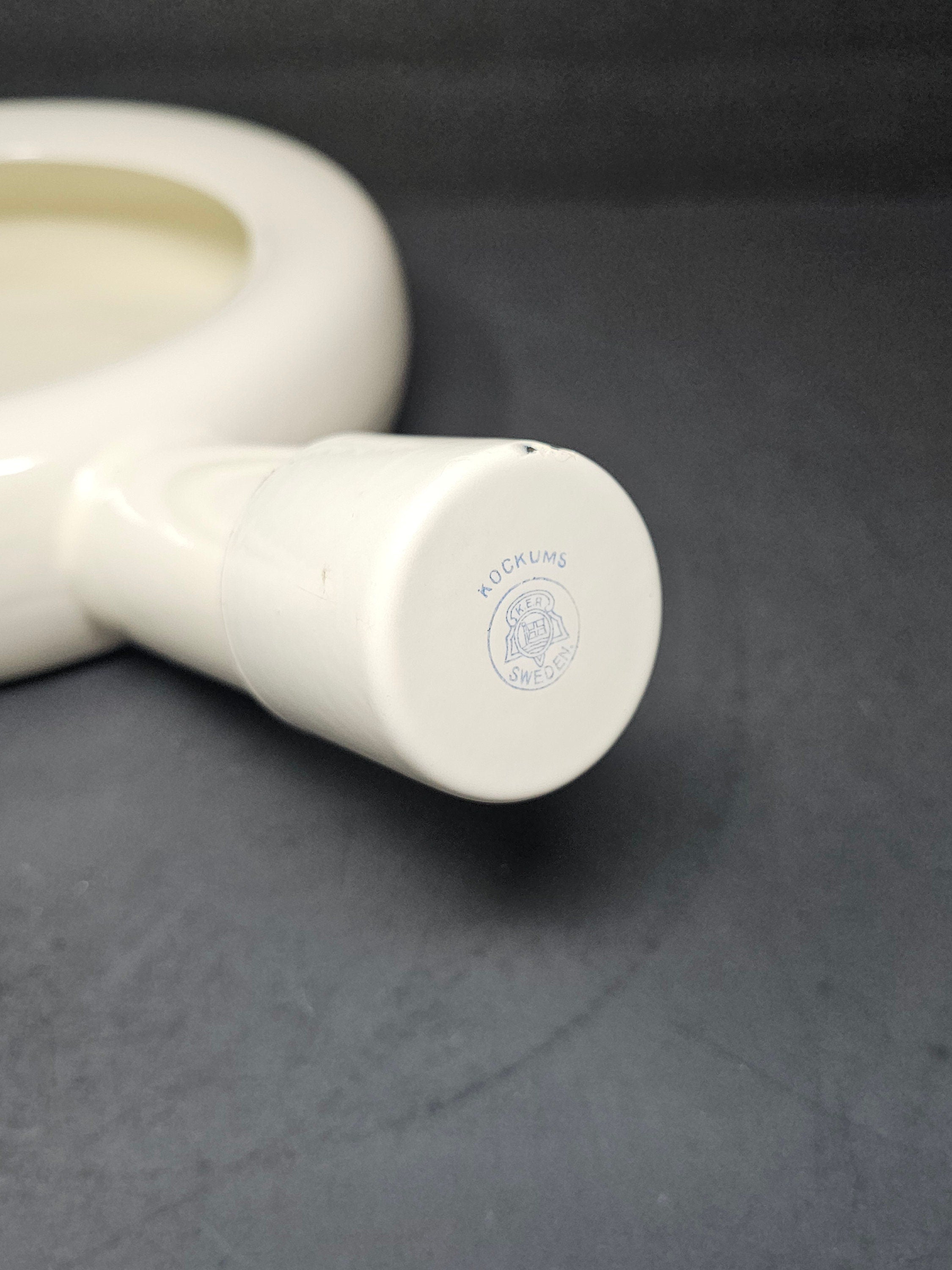 Vintage Swedish Army Hospital Enamelware Bed Pan With Steel Cap By Kockums