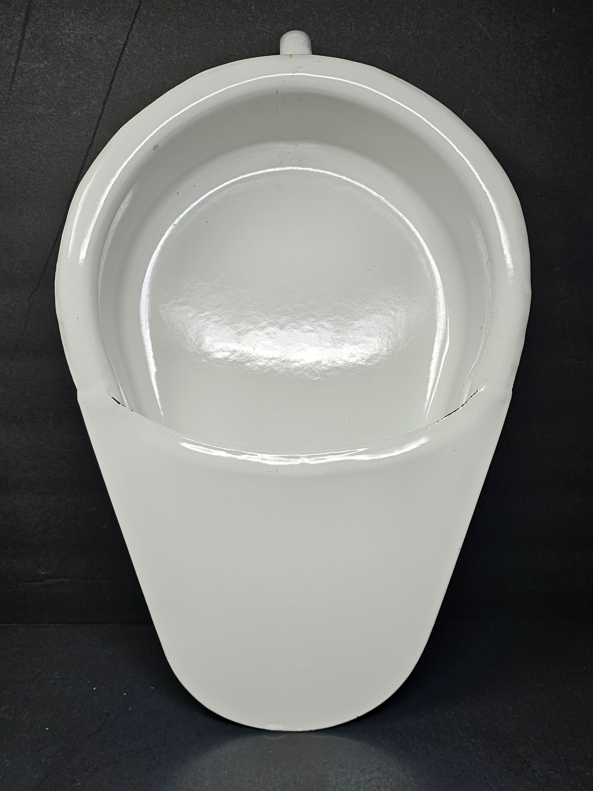 Antique Swedish All White Hospital Enamelware Bed Pan With Handle