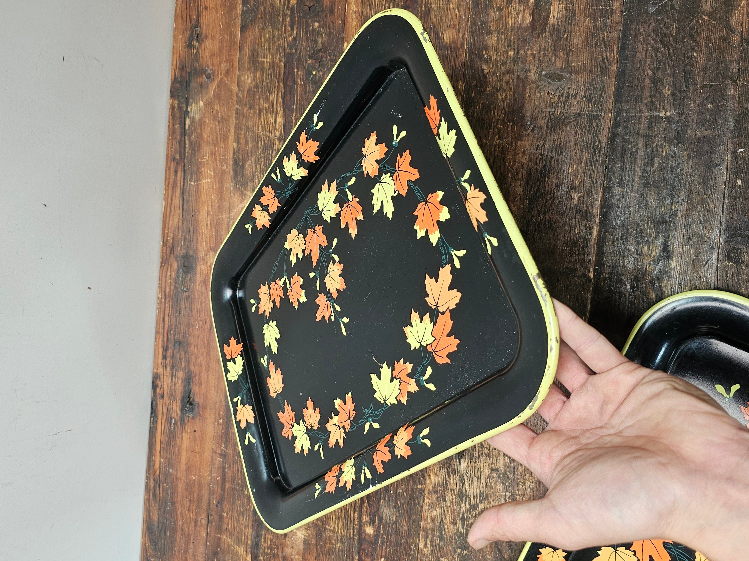 Set of 2 Vintage Fall Metal Serving Tray Made In Japan