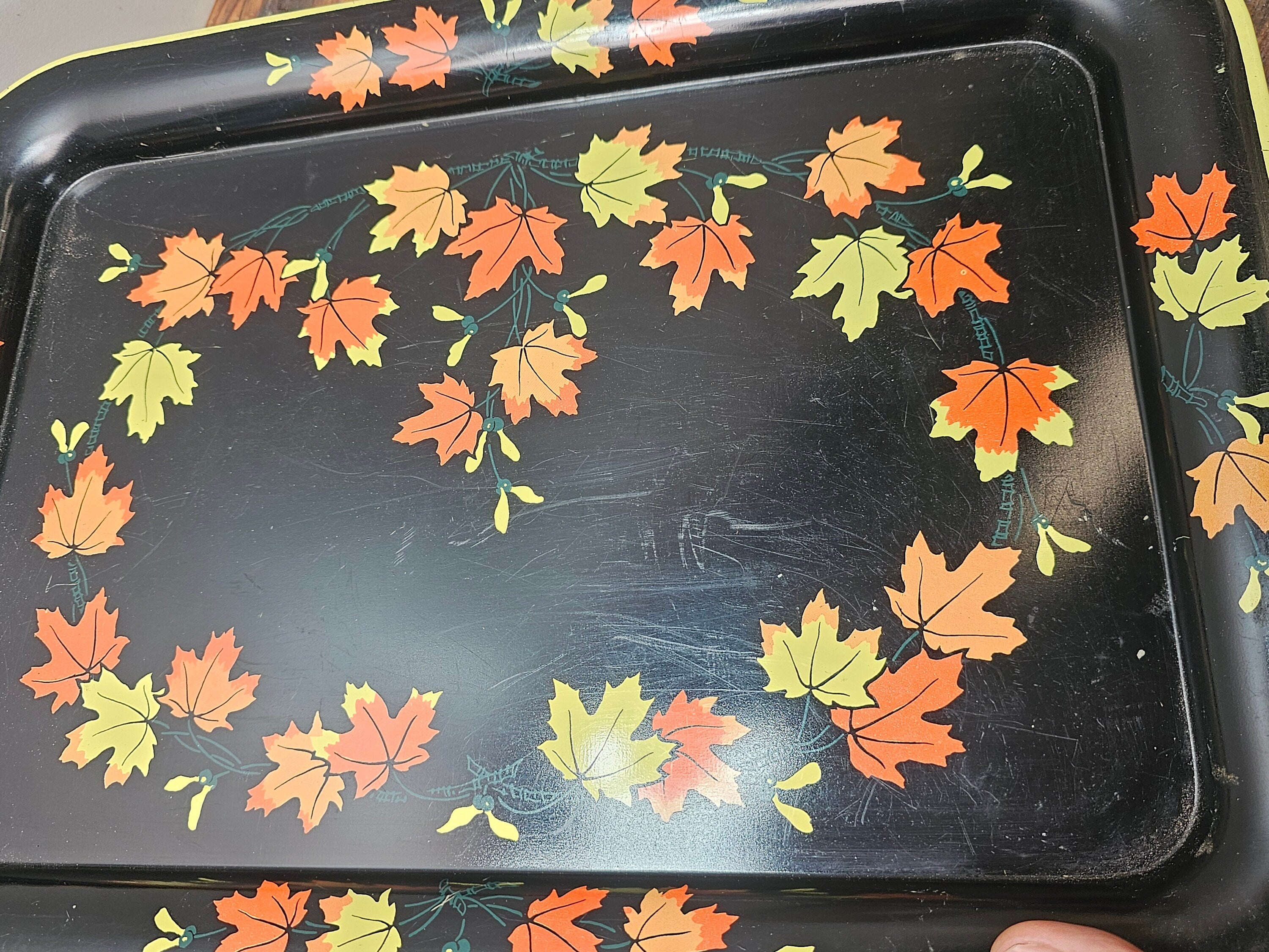 Set of 2 Vintage Fall Metal Serving Tray Made In Japan