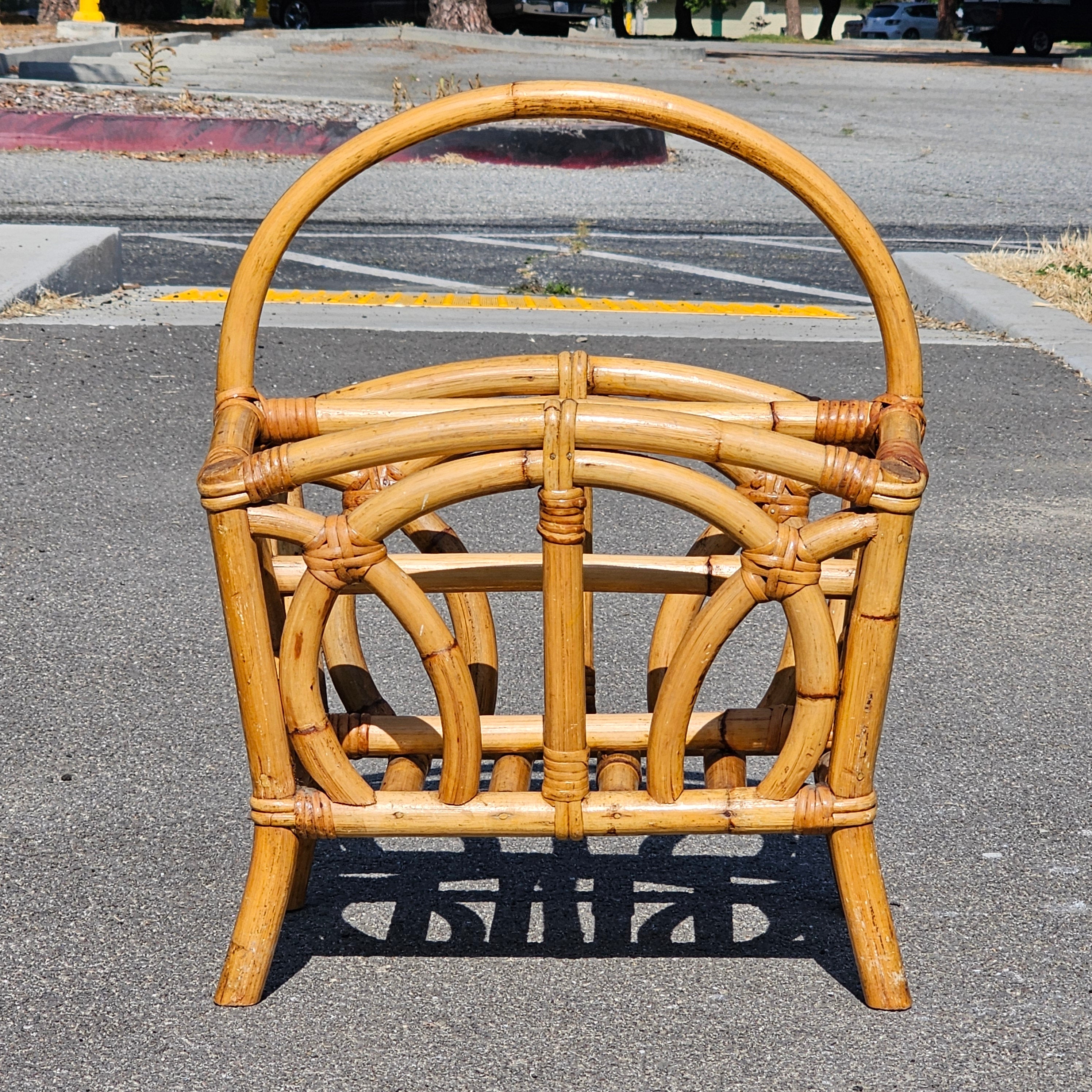 Vintage Calif-Asia Rattan Bamboo Boho Tiki Magazine Rack