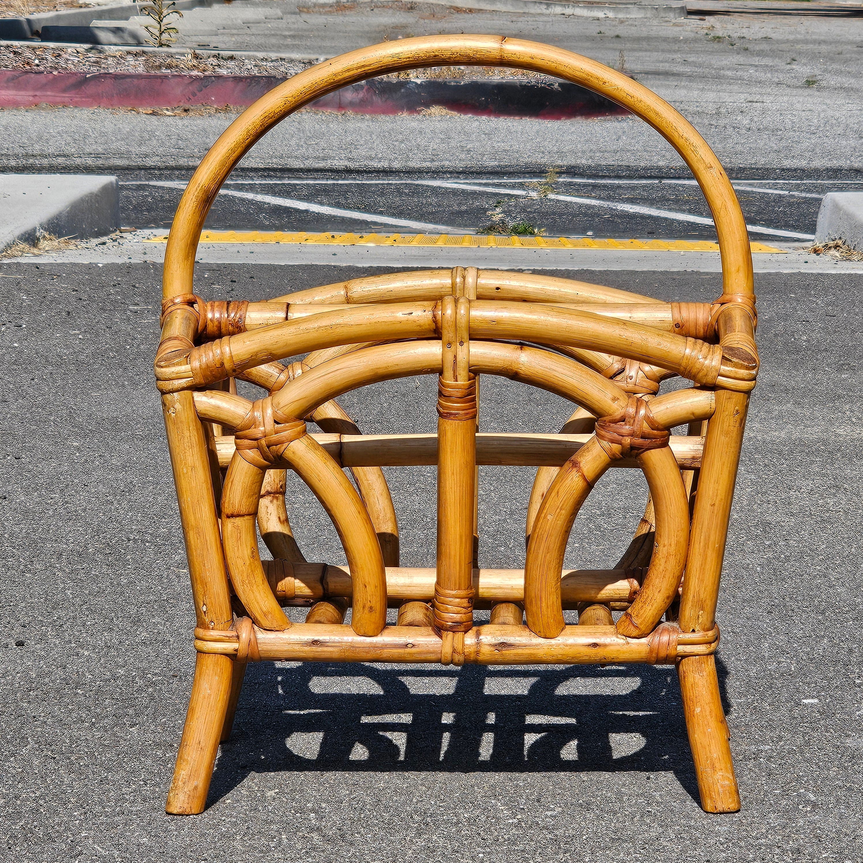 Vintage Calif-Asia Rattan Bamboo Boho Tiki Magazine Rack