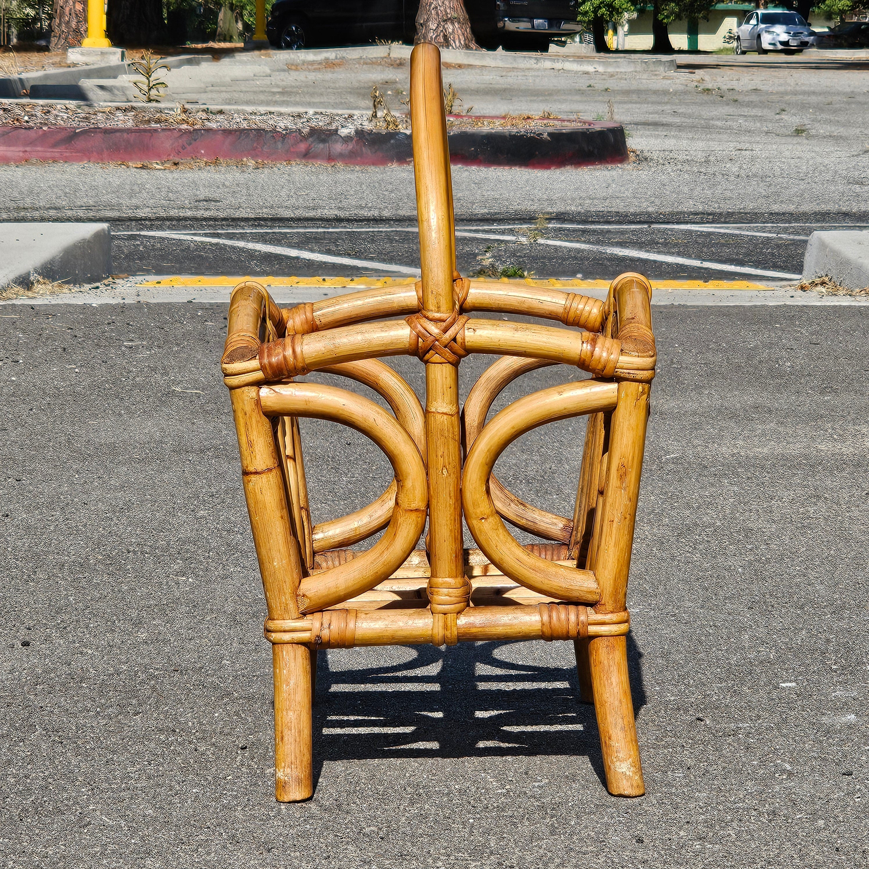 Vintage Calif-Asia Rattan Bamboo Boho Tiki Magazine Rack