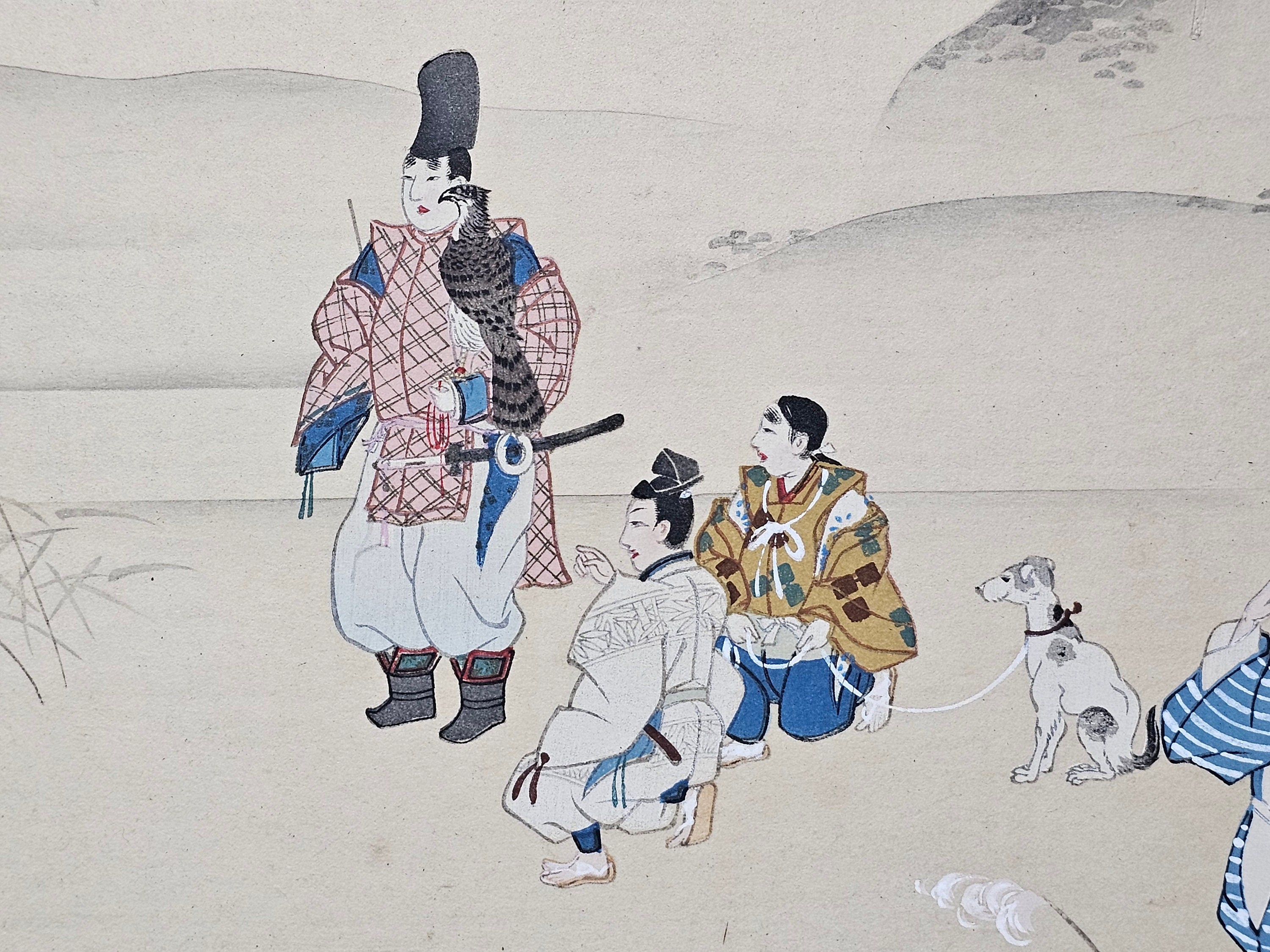 Japanese Woodblock Ukiyo-e "Small Falcon Hunting, Kamakura Period"