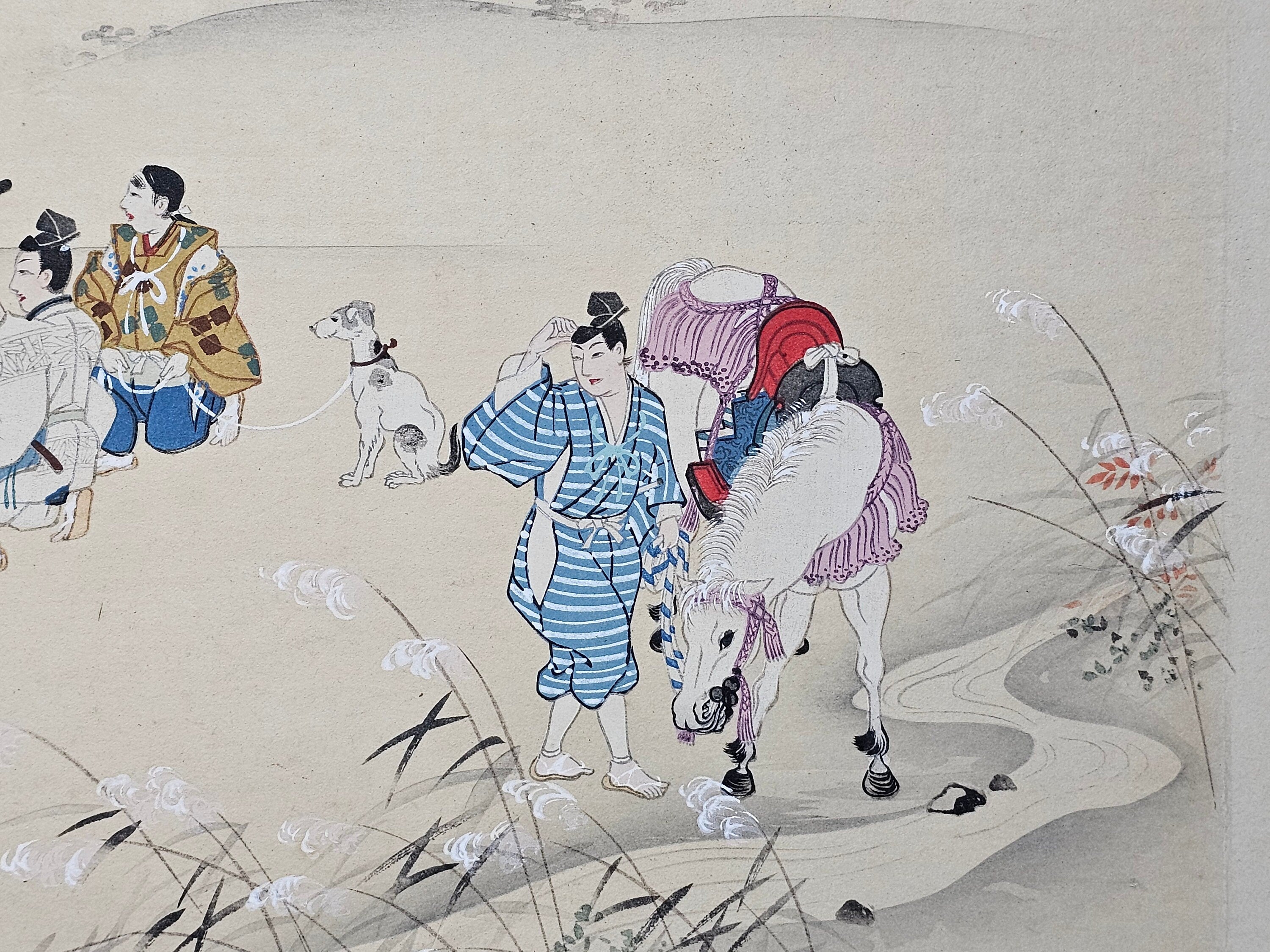 Japanese Woodblock Ukiyo-e "Small Falcon Hunting, Kamakura Period"