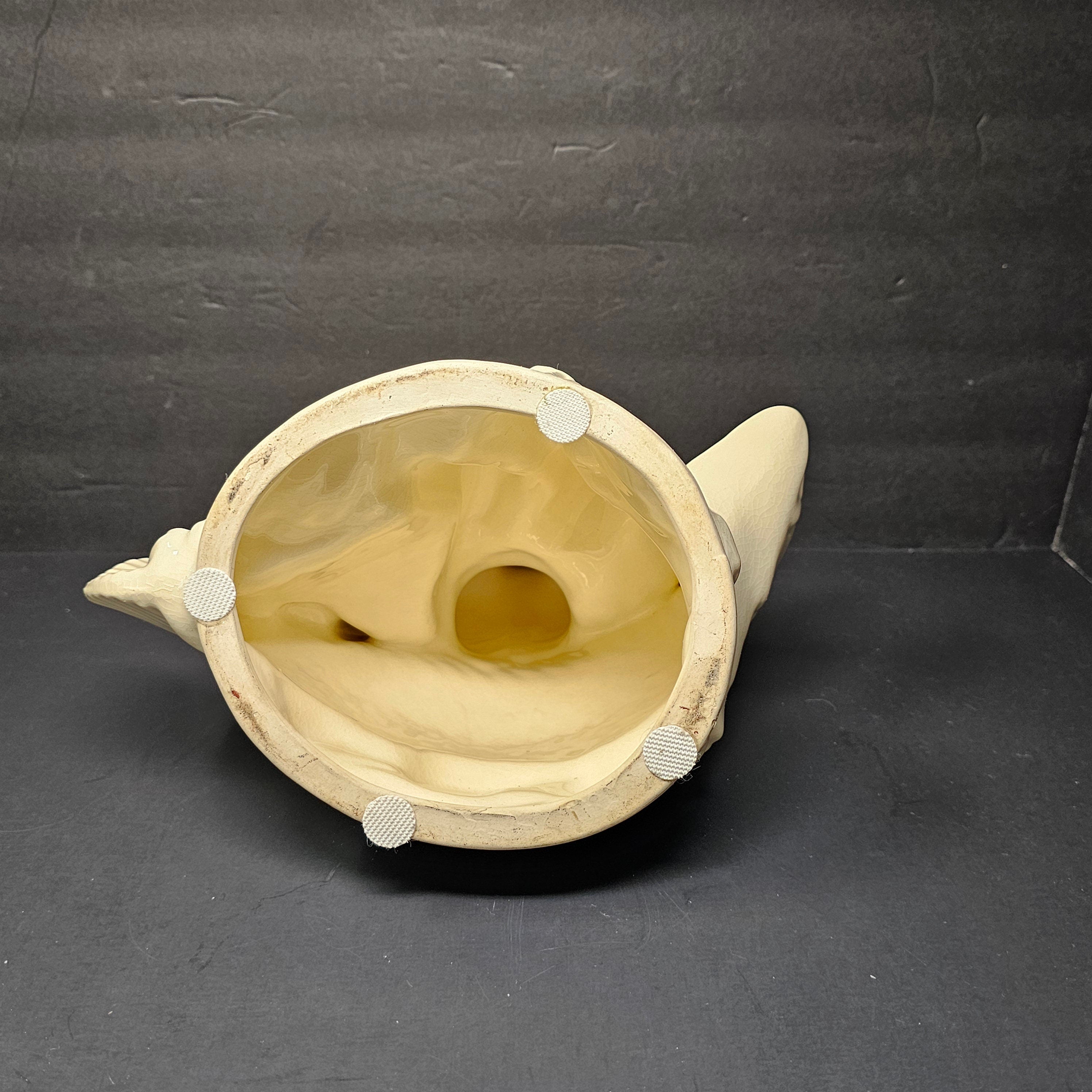 Pottery Statue By Robinson Ransbottom Boy Seated on Fish Bird Bath Insert 12.5" H